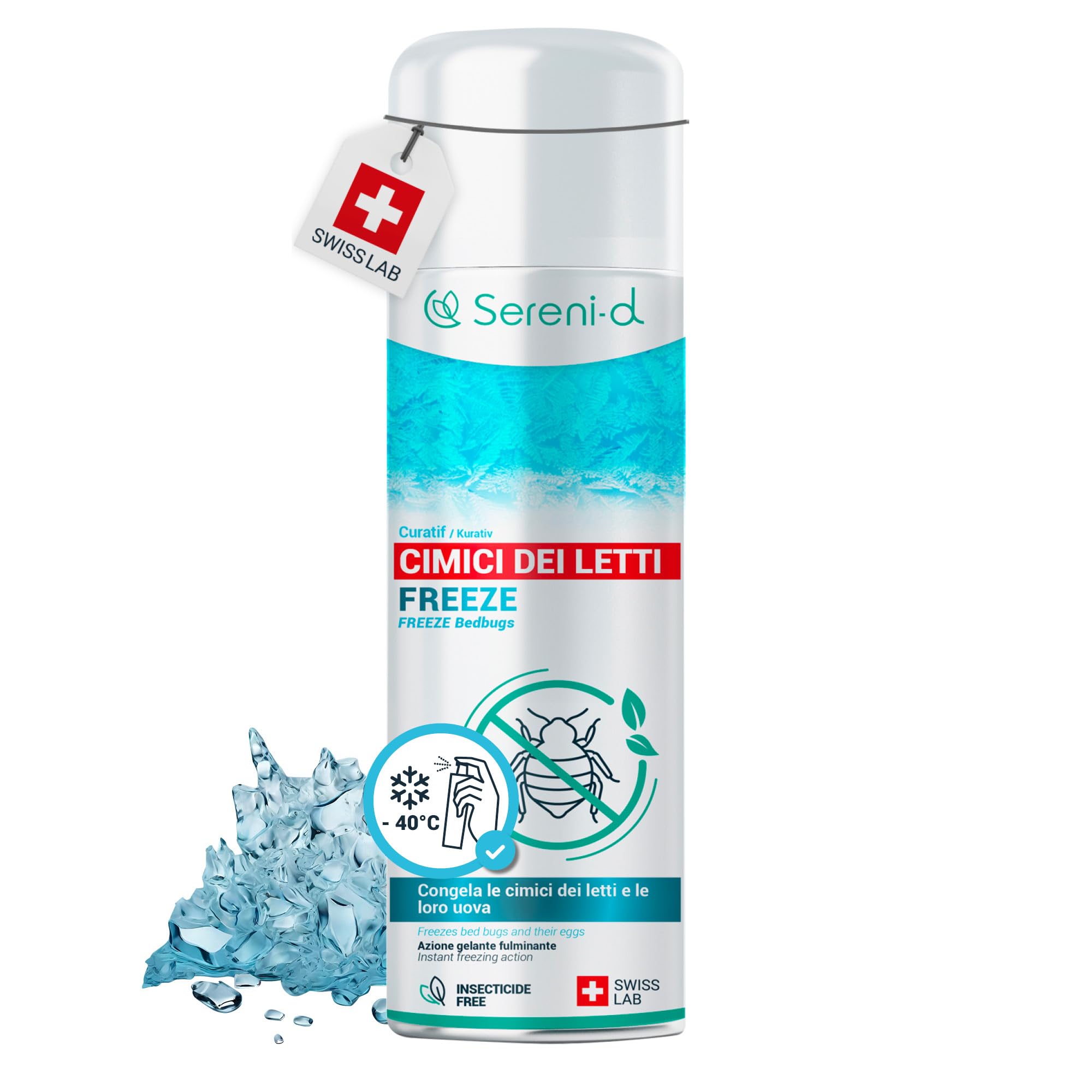 FREEZE CIMICI DA LETTO – TRATTAMENTO NATURALE FULMINANTE – L'azione FREEZE uccide le cimici da letto (uova, larve e adulti) con il freddo – Azione IMMEDIATA ed EFFICACE – Swiss Lab