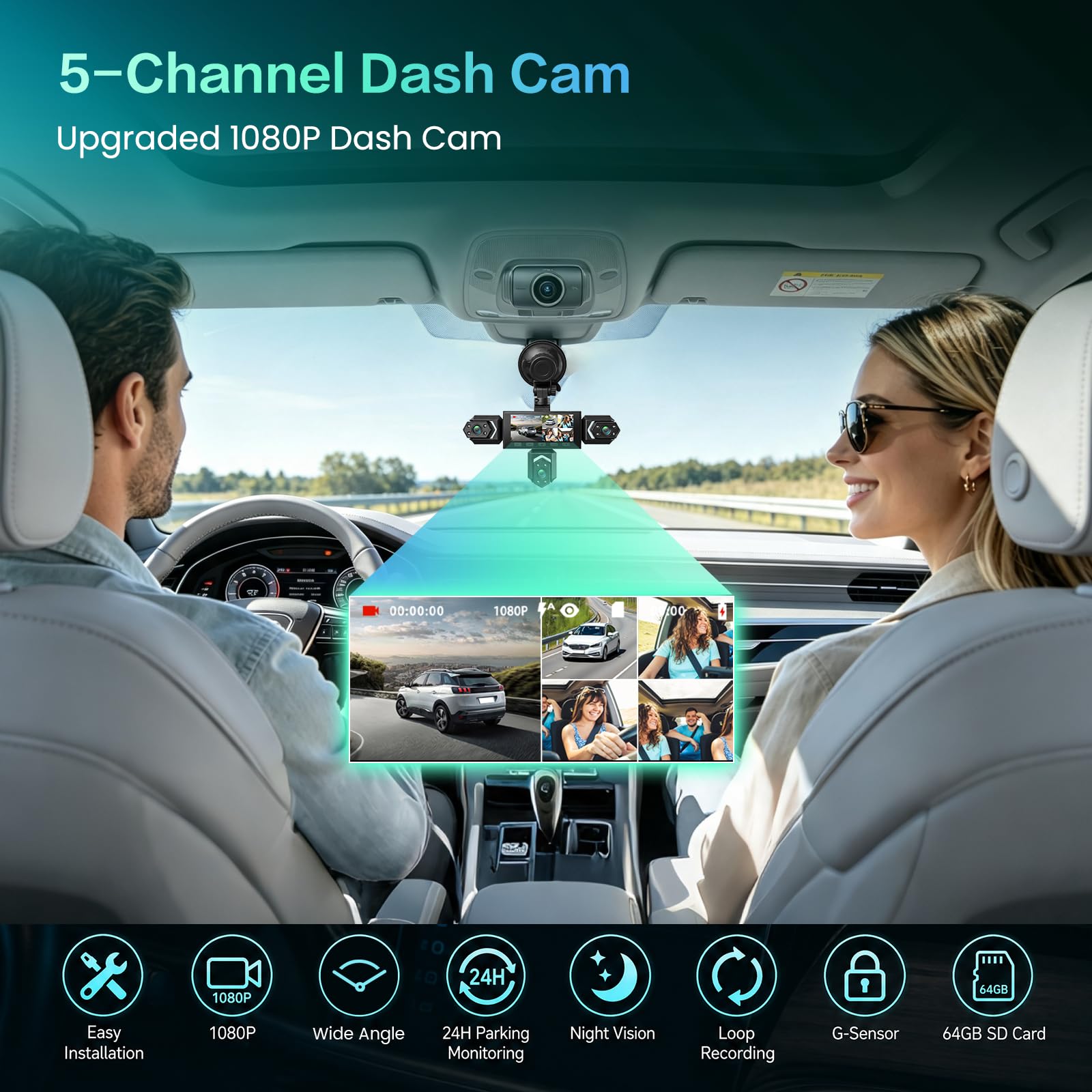Inefala Dashcam 1080P Camara Coche Delantera y Trasera 3,16 Pulgadas 64GB