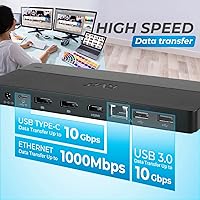 Vista 9 de RVP+ Concentrador USB C de monitor dual (base USB C) con puerto de pantalla 4K dual, 2 puertos USB 2.0, Ethernet y carga de 100 W - Puerto