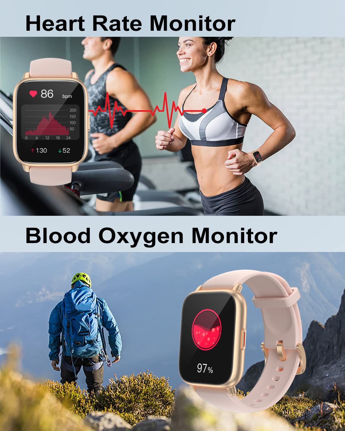 RUIMEN Smart Watch Answer Dial Call,Smart Watches for Women Men 1.85"HD Screen Fitness watch with SpO2 Heart Rate Sleep Monitor Step Counter Waterproof 100+ Sports Mode for Android iOS (2 Bands) - Image 3