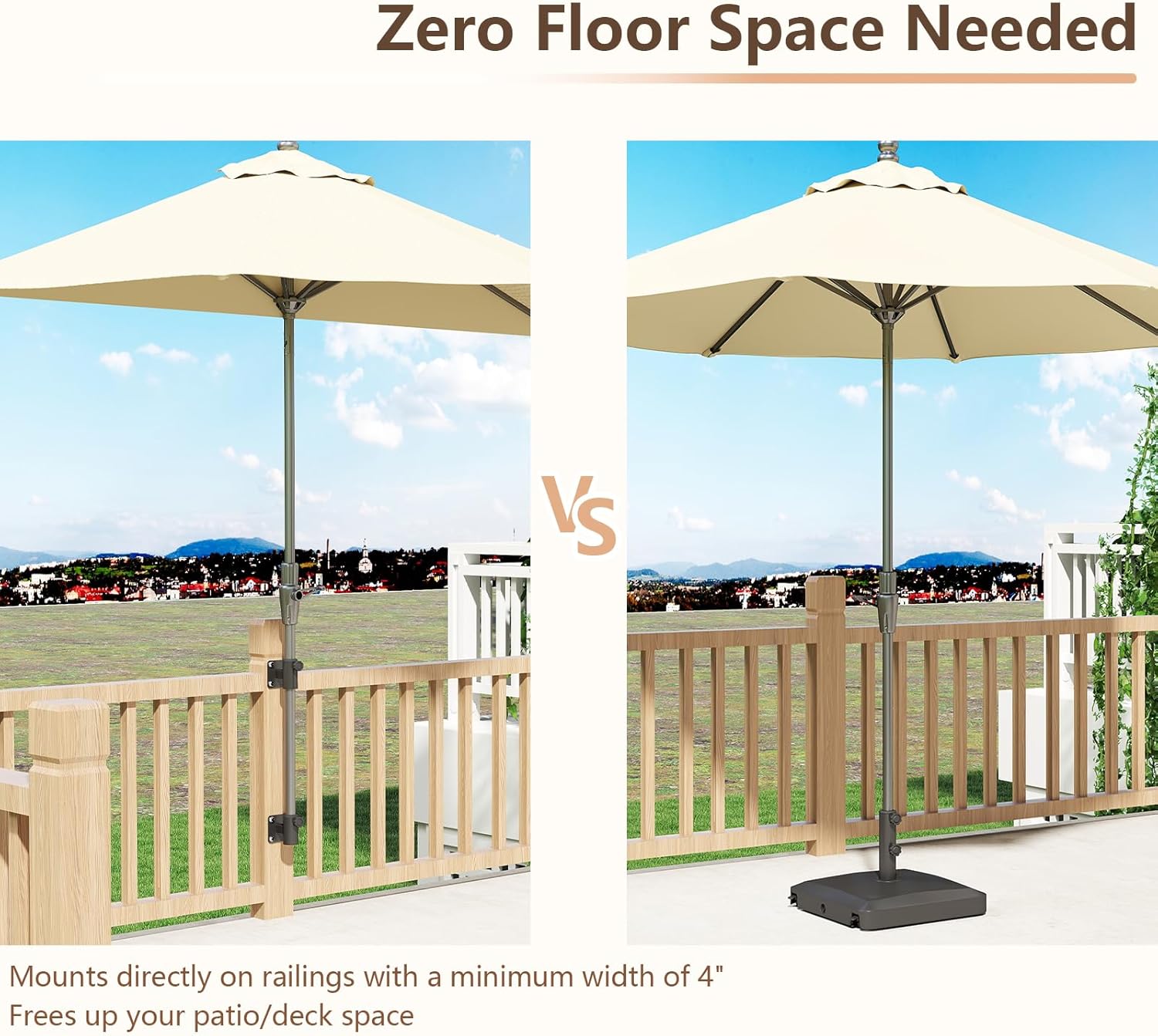 C-Hopetree Heavy Duty Metal Patio Umbrella Holder Clamp, Adjustable Outdoor Parasol Base Stand Bracket for Deck Railing Mount, 2PCS