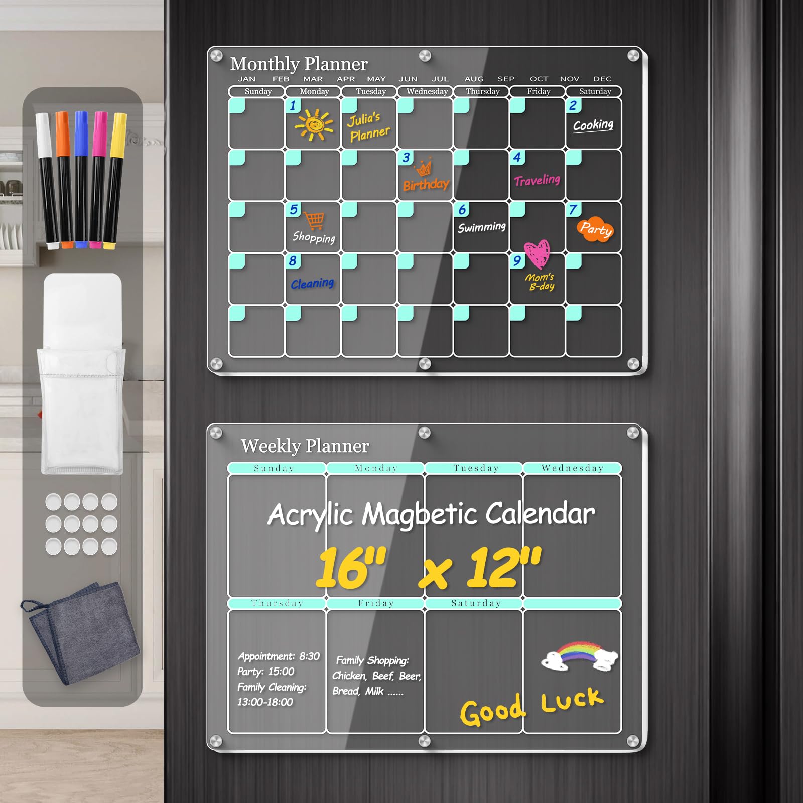 Acrylic Magnetic Monthly Planner Fridge Calendar Dry Erase 40 X 30cm | UK