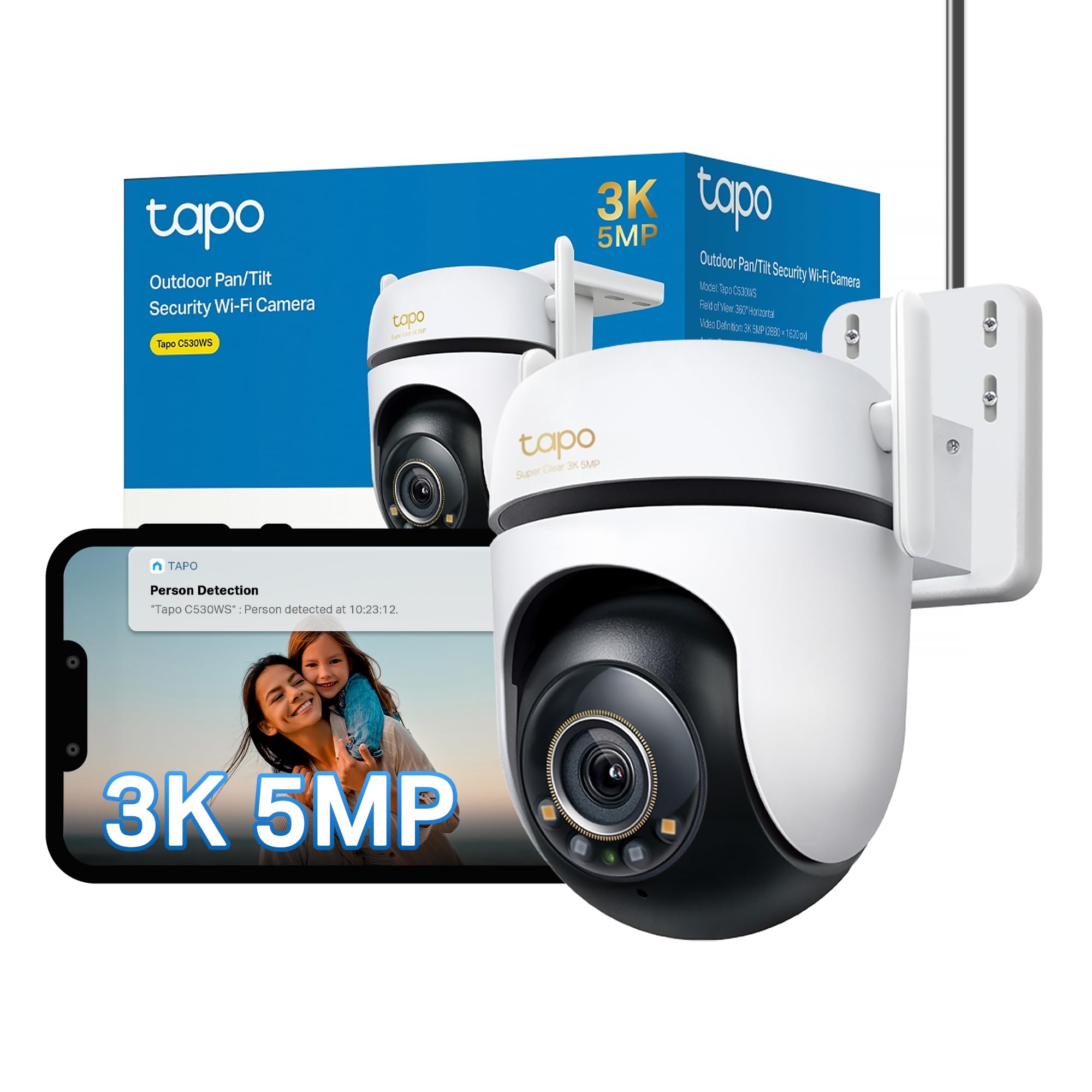Tapo C530WS Pan/Tilt Outdoor Security Camera, 3K 5MP WiFi Outdoor Camera, 360° V