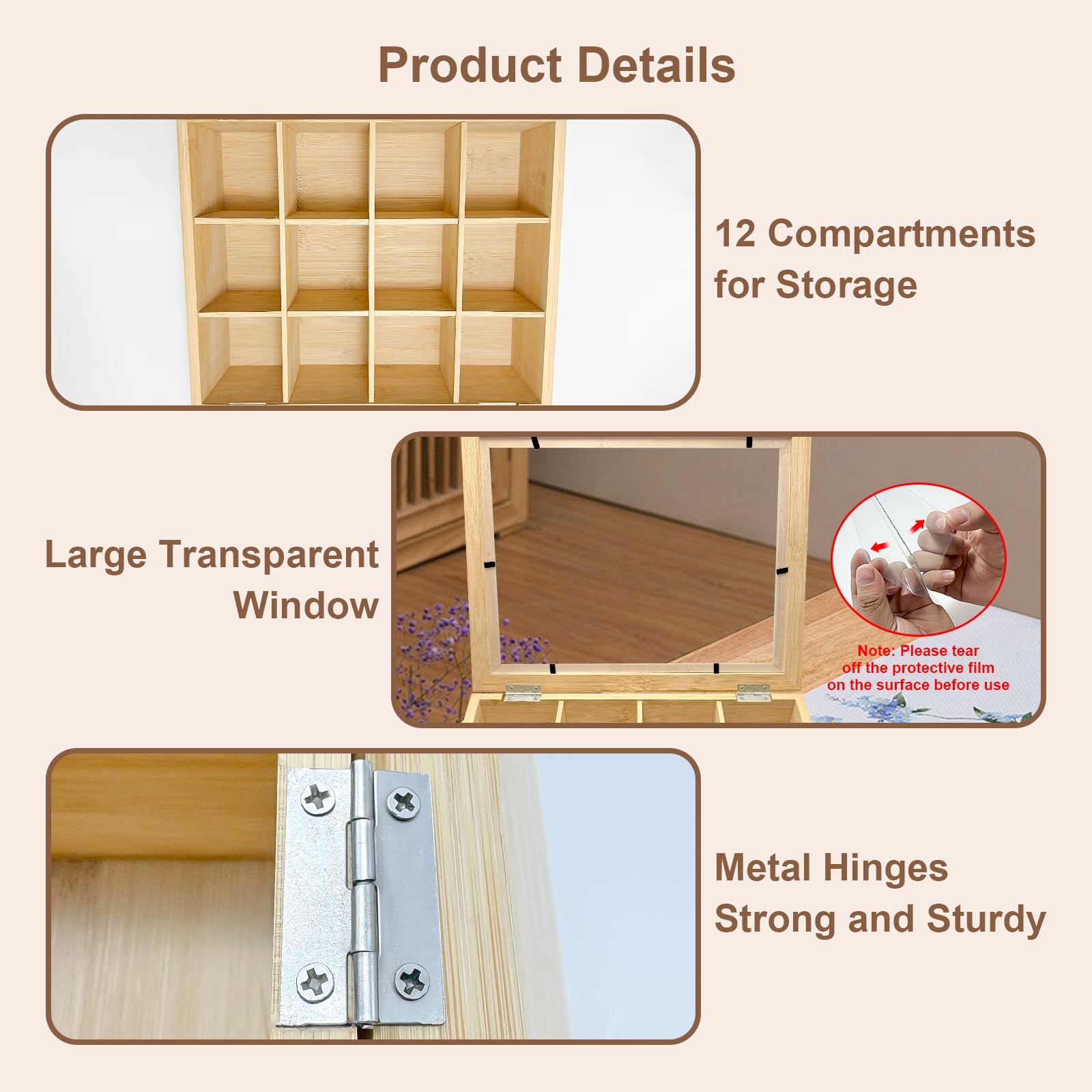 Boîte à Thé En Bois Extra Large AMAZY - 31x19x14.5cm Avec 8 Diviseurs Et Tiroir Pour Sachets