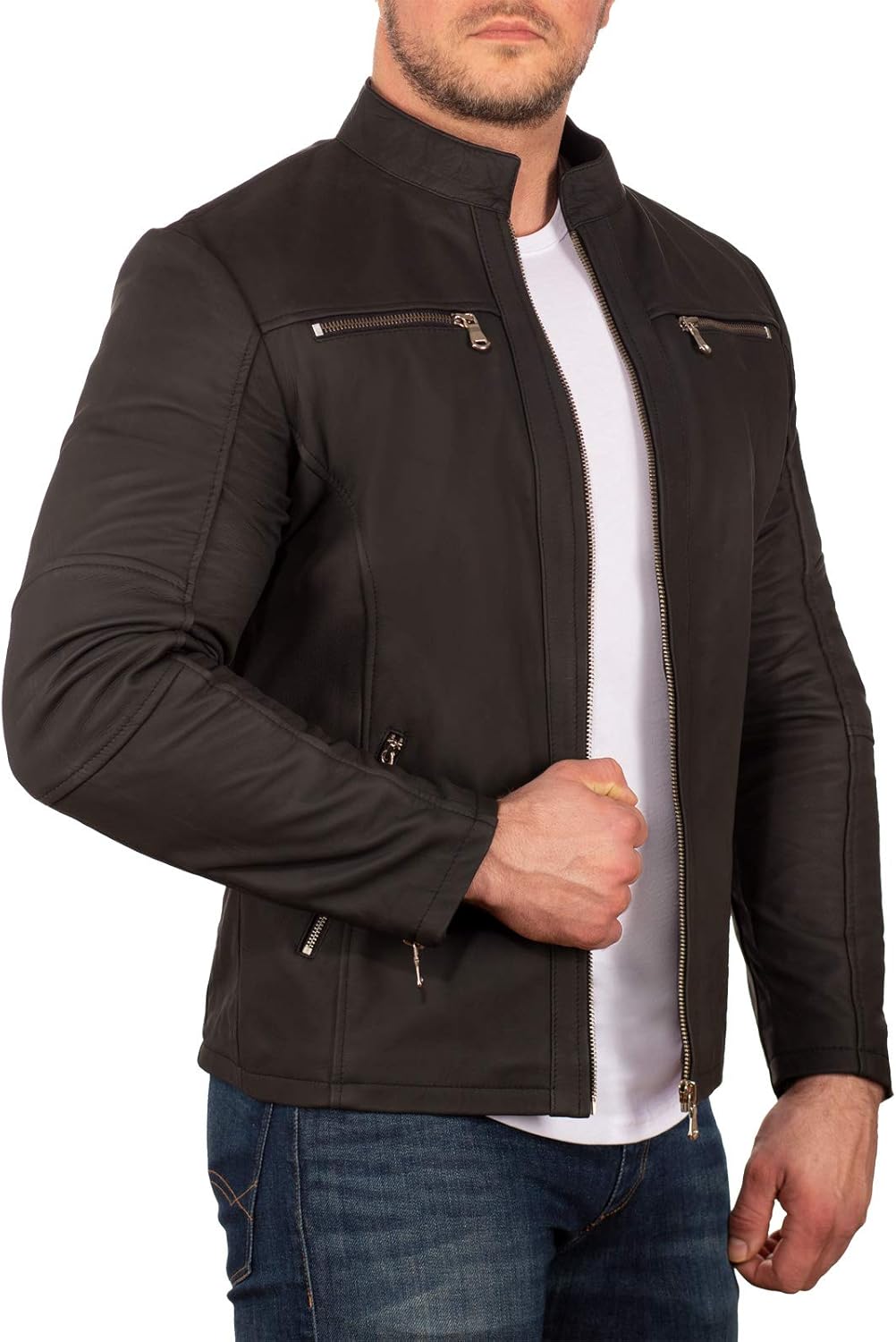 Reichstadt heren bikerjack afneembare riem echt leer of imitatieleer Reichstadt heren bikerjack afneembare riem echt leer of imitatieleer