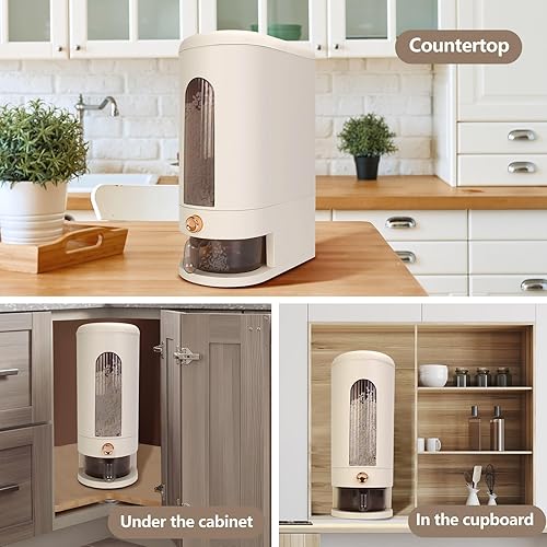 Miniatura 5 de Dispensador de arroz de 25 libras, recipiente grande de arroz con taza medidora, dispensador de cereales a prueba de humedad con escala de tiempo,