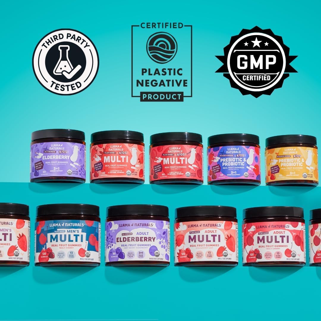 Llama Naturals Elderberry Gummies for Kids, Vegan, Organic Immune Support Supplement with Vitamin C and Zinc, Toddler Real Fruit Gummy Vitamins for Immunity, Chewable, No Added Sugar Cane, 60 Ct - Image 6