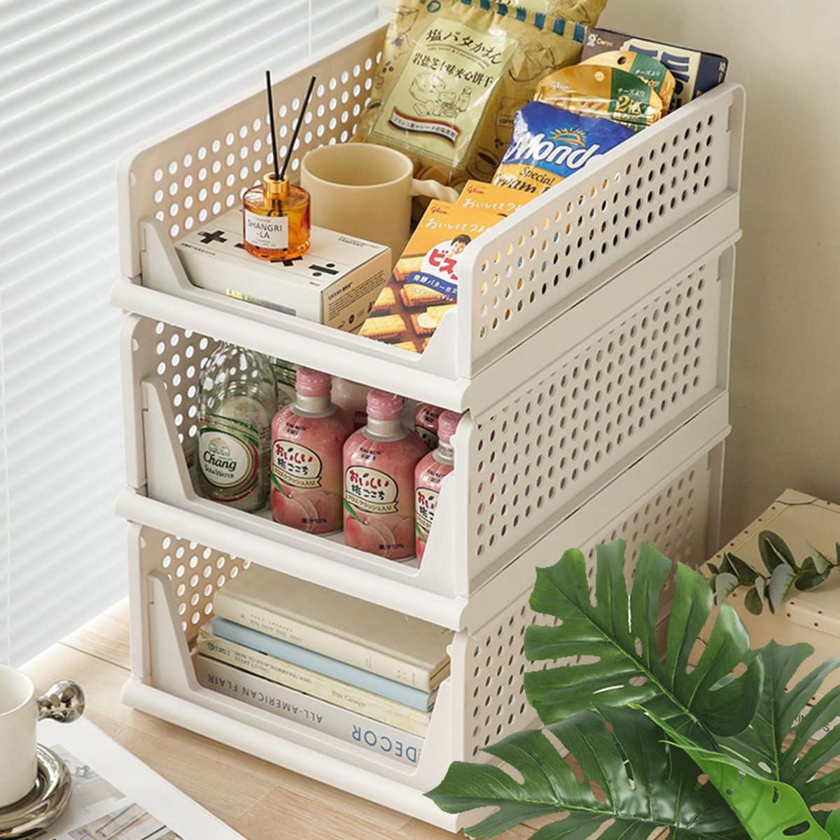 Organizador de Armario Apilable, 5pcs Organizador Armario Cajones, Extraible Plegable Organizadoras para Armario Plastico,para Ropa Dormitorio Baño| Blanco, 43x33x18cm