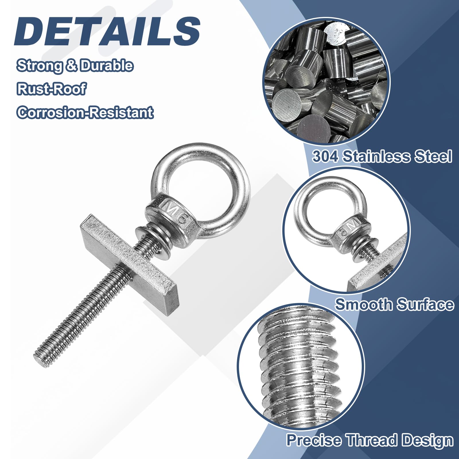 PATIKIL M6 x 50mm Eye Bolt Set - Image 3
