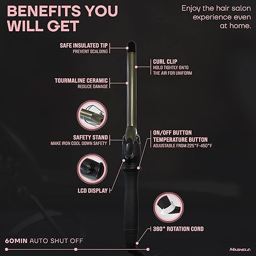 Miniatura 6 de Rizador de pelo dorado de 34 pulgadas de 0.748 in, rizador con estante, pinzas delgadas de cerámica de turmalina para cabello corto y largo
