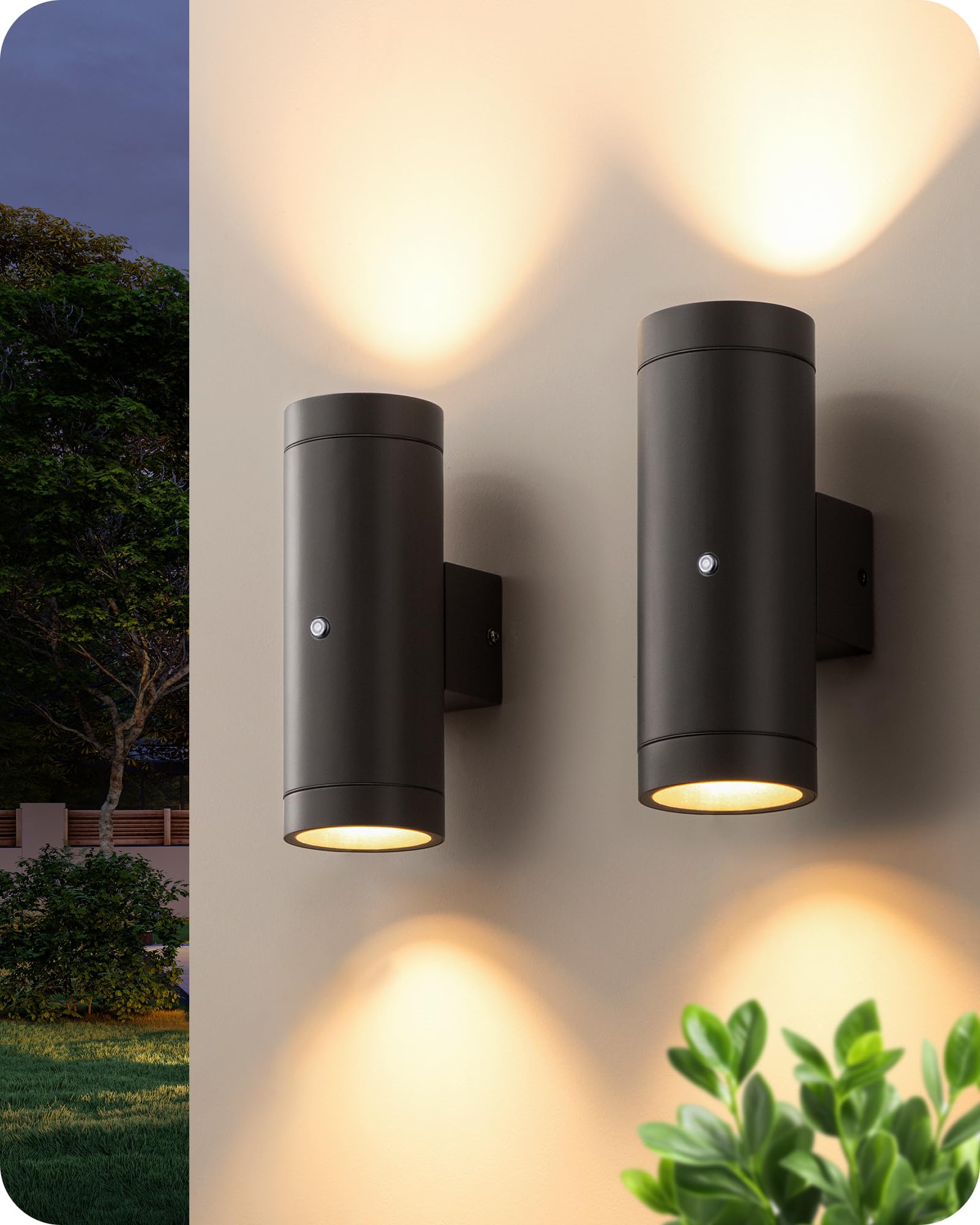 EDISHINE Dusk to Dawn Outdoor Wall Lights, Up Down Lantern Porch Light, IP44 Aluminum Matte Black