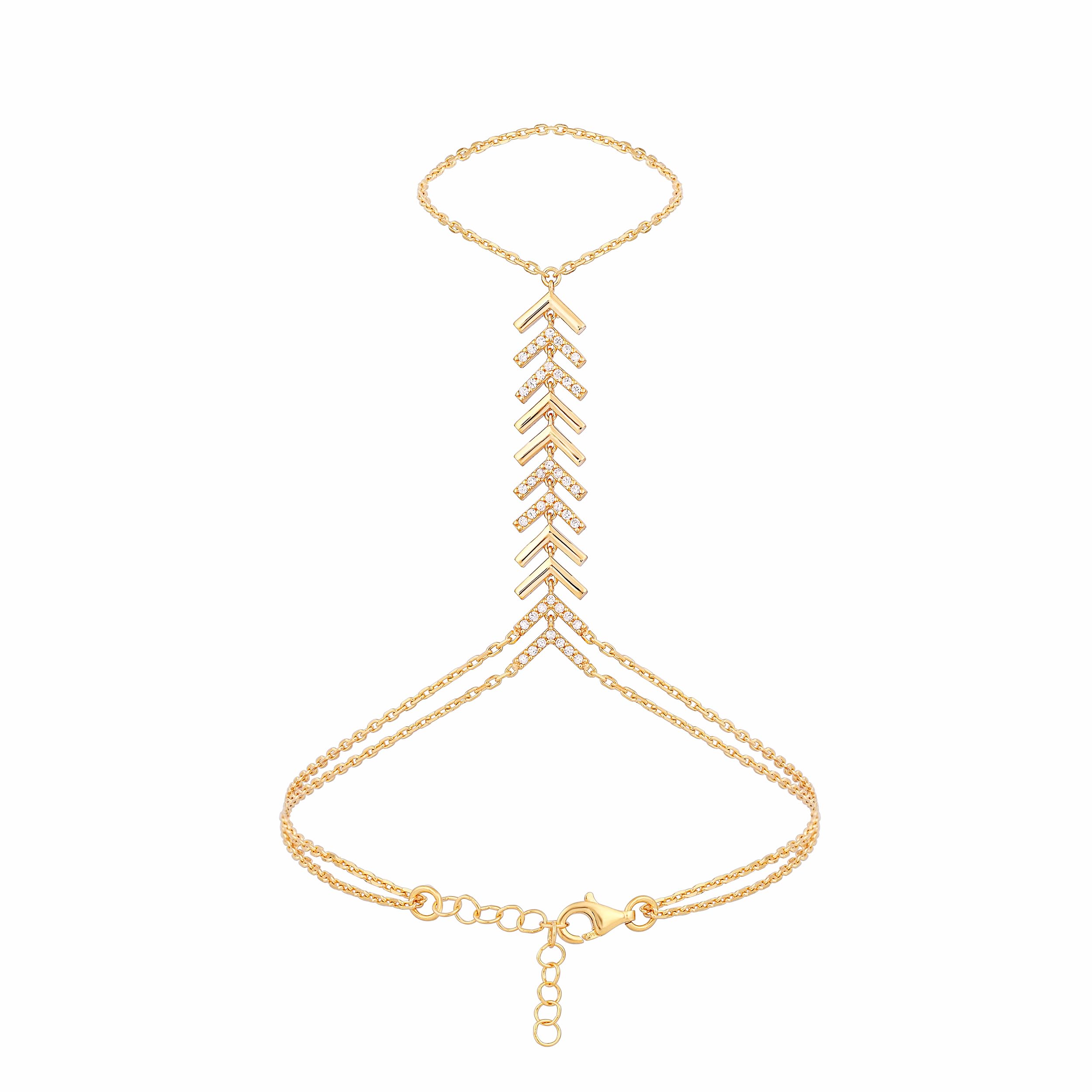 MIONZA 18K Gold Vermeil Bracelet Ring Hand Chain