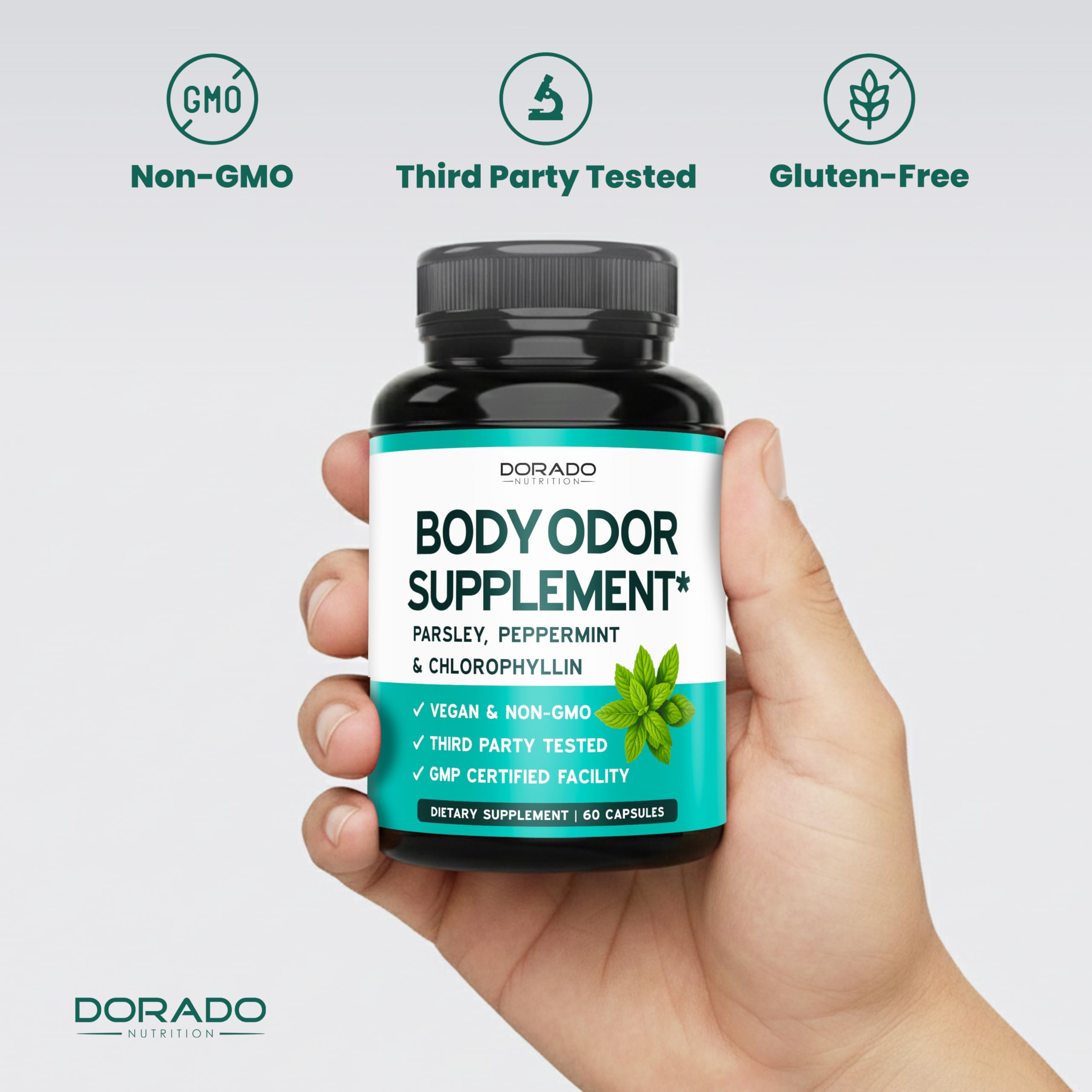 Body Odor Supplement (60 Count) Chlorophyll Capsules for Women & Men - Body Deodorizing Supplement for Skin Health and Digestion Support - Vegan Chlorophyll Pills - Third Party Tested - USA MADE — Amazon image 7
