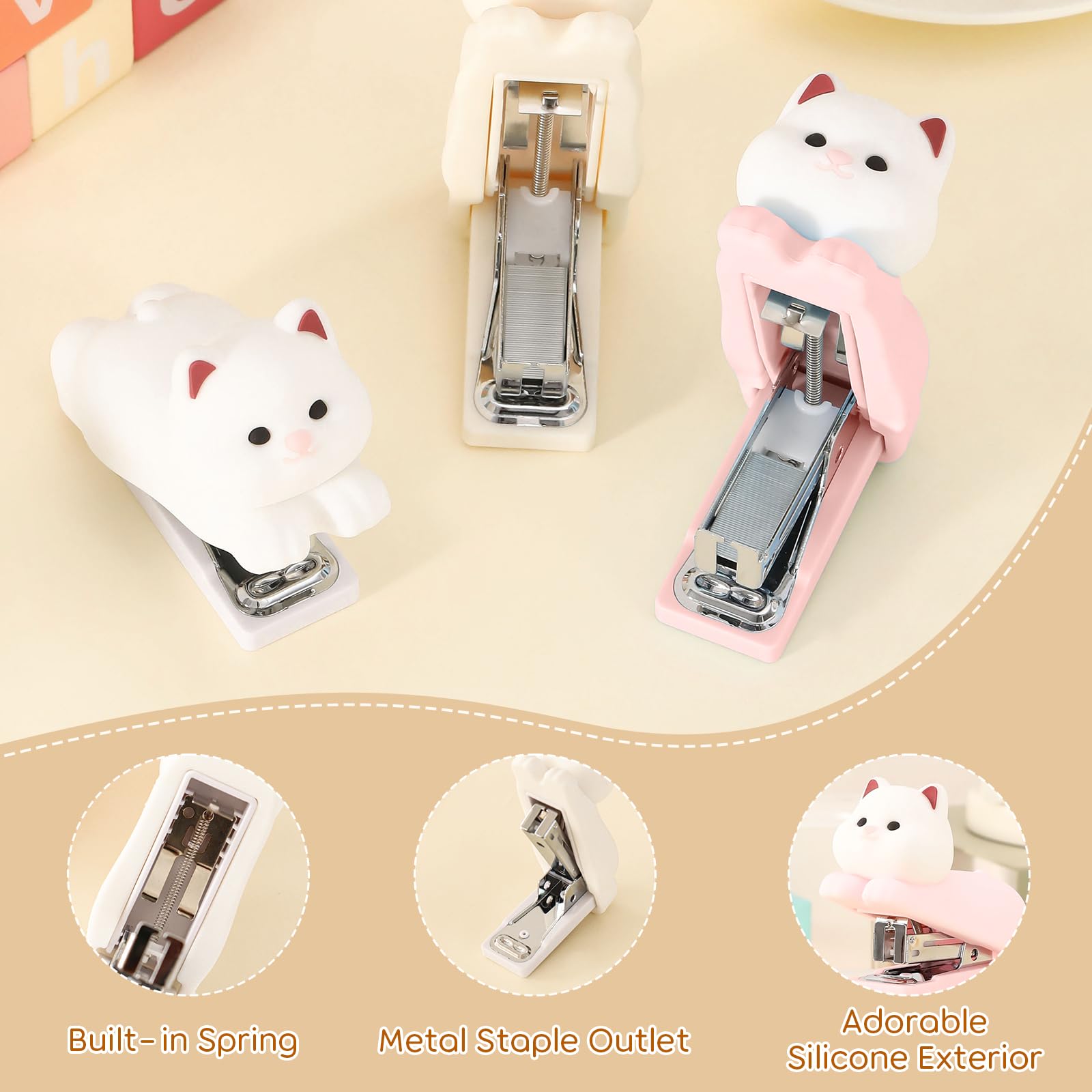 Honagu Mini Cute Animal Stapler with Staples, Cartoon Stereoscopic Silicone (PVC) Stapler, Labor-Saving Office Supplies for Teachers, Students,Girls,Gift Stocking Stuffers for Kids( Puppy): Pink