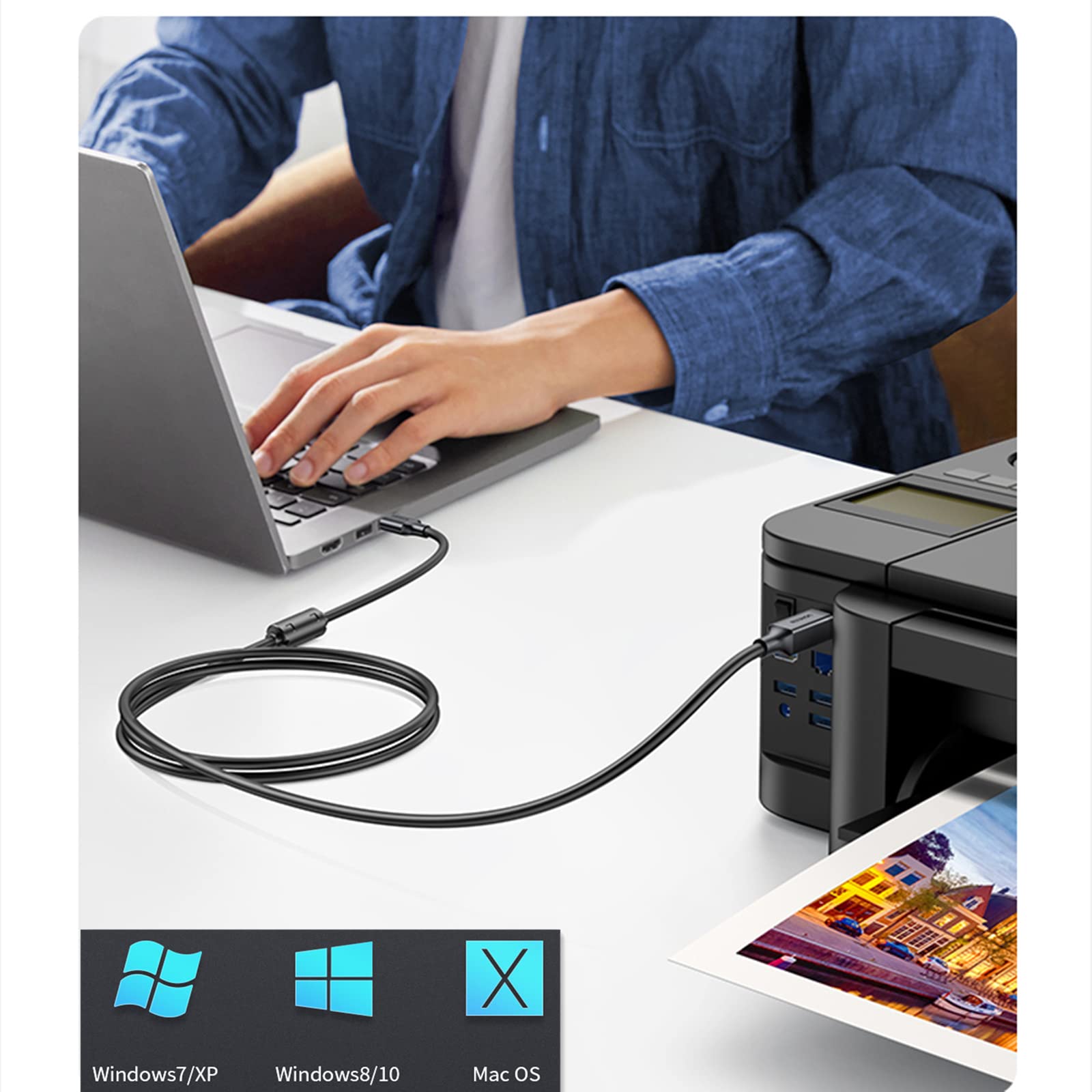 Cavo Stampante USB 2.0 6 Piedi Ablegrid Per HP Deskjet 3050A 3051A 3052A 3054A
