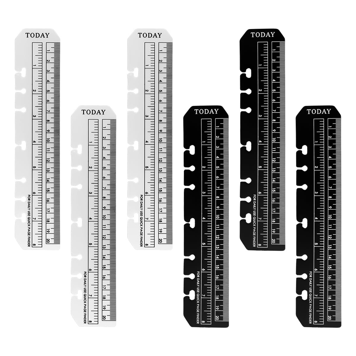 Lotsdonxia Black, Transparent 6 Pcs Journal Rulers, Universal 7-Hole Binder Bookmark With Dual Scales, Clear And Black Pvc Measuring Tools For Planners, Notebooks And Organisers (A5)