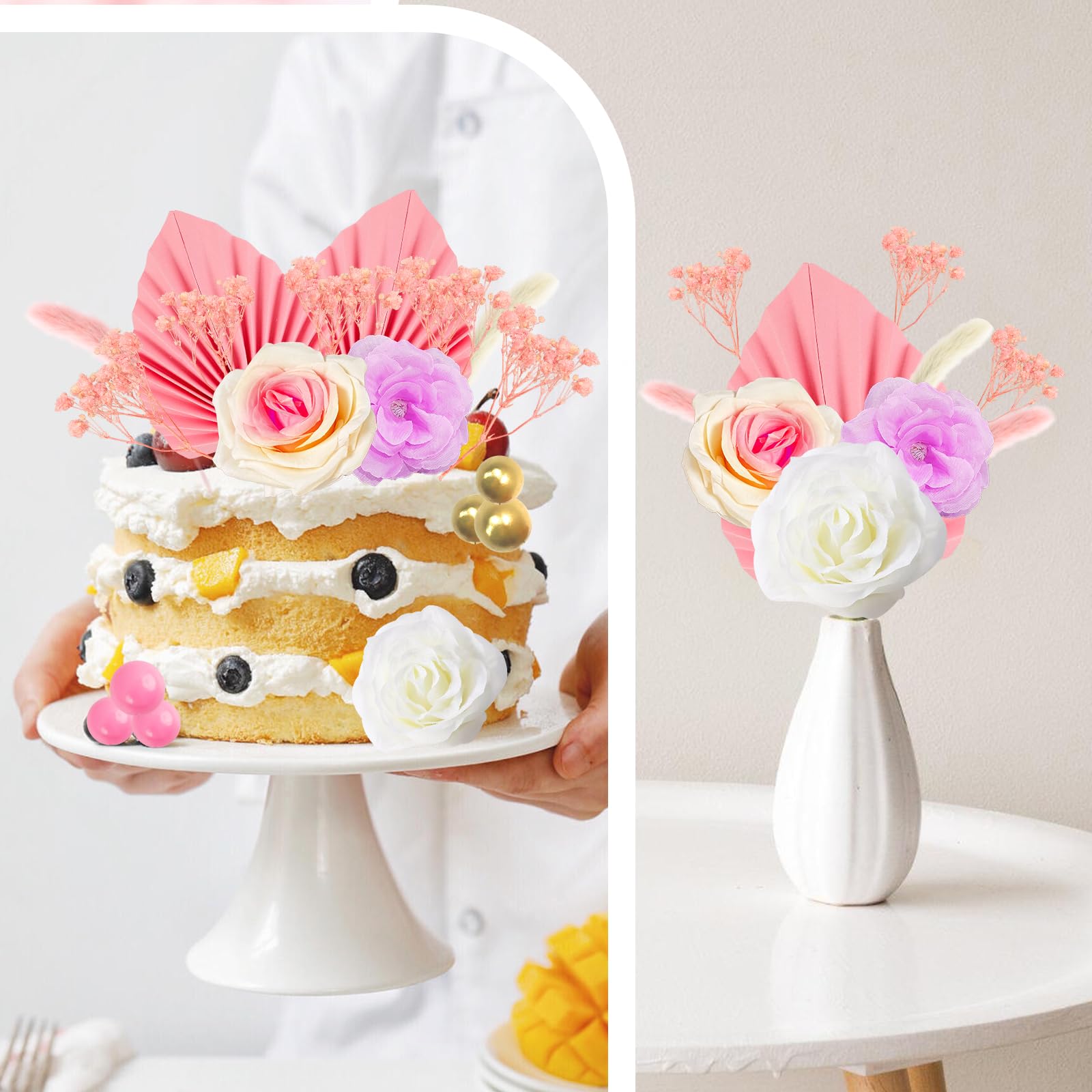Set Decorazione Torta Boho - 29 Pezzi Con Fiori, Foglie, Palline - Per Compleanni, Matrimoni, Baby Shower - Foto 6