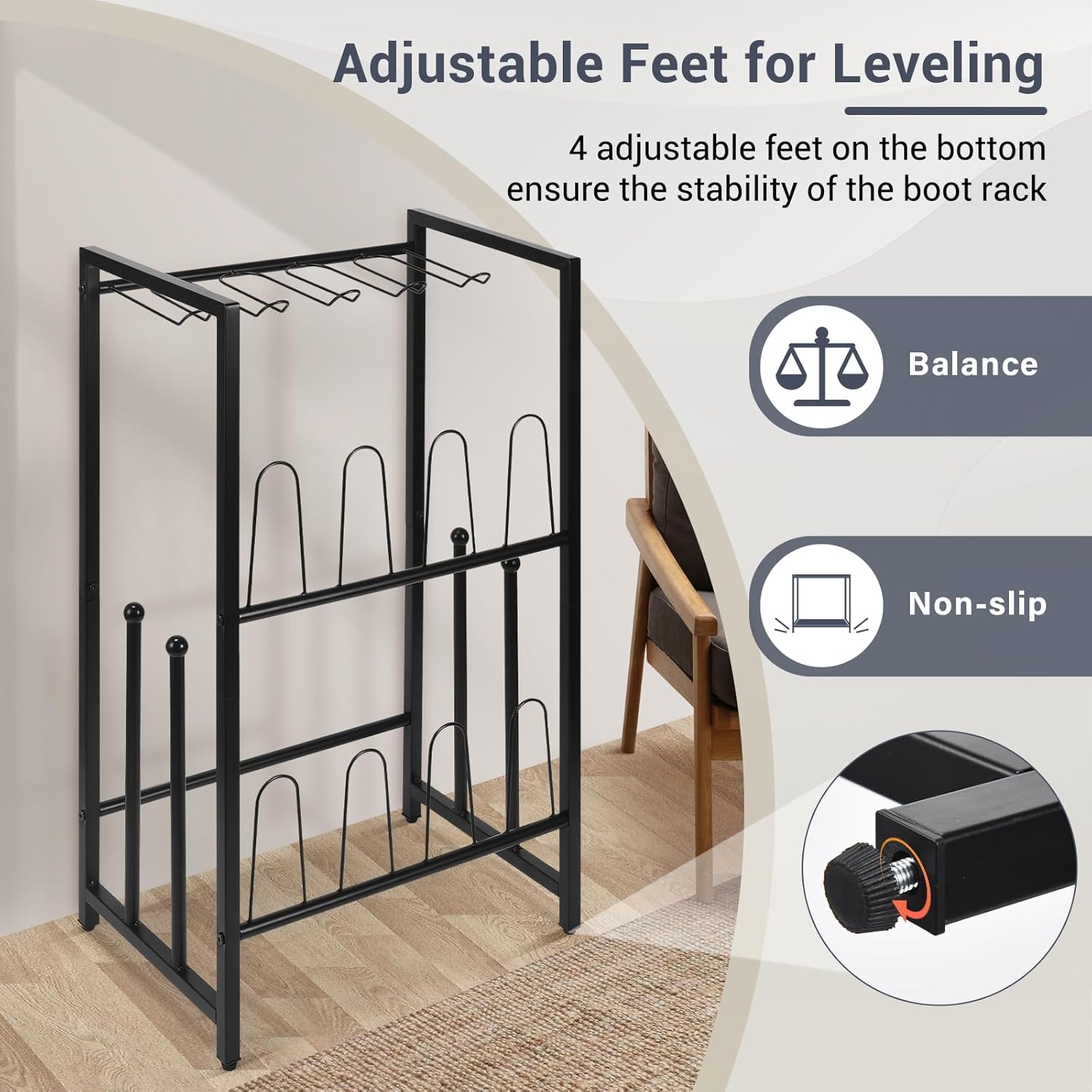 GADFISH Free Standing Shoe Racks, Vertical Boot Rack, Black Metal Boot Storage Organizer Tall Boots Organizer for Closet, Entryway, Shoe Rack for Boots, Sneakers, Fit 8 Pairs