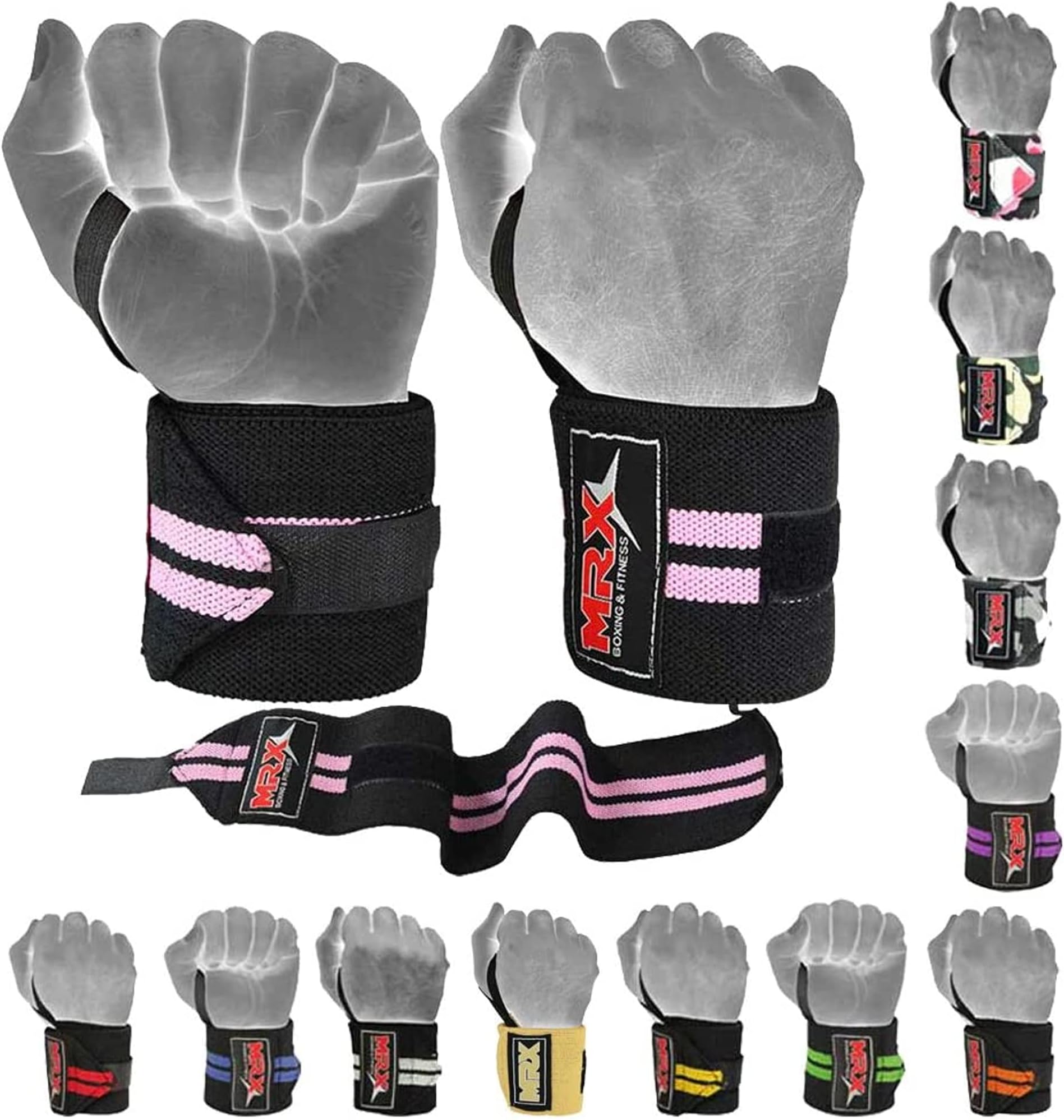 MRX Weight Lifting GYM Training Wrist Wraps For Wrist Support Bodybuilding Workout Wrap Men/Women (Black/Pink)