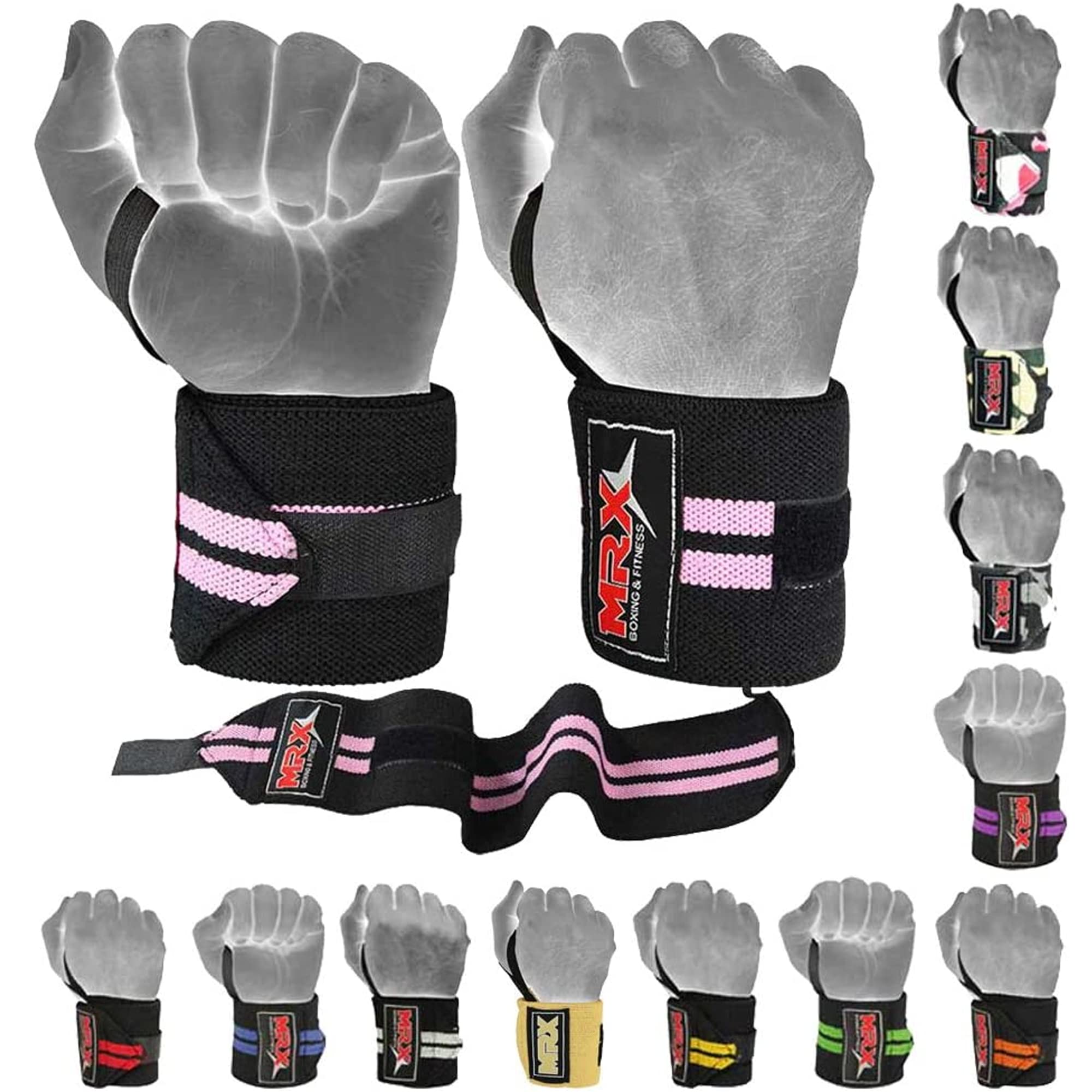 MRX Weight Lifting GYM Training Wrist Wraps For Wrist Support Bodybuilding Workout Wrap Men/Women (Black/Pink)