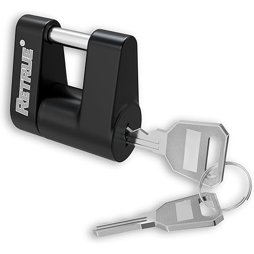 RETRUE Trailer Tongue Coupler Lock, Trailer Hitch Lock,Dia 1/4 Inch, 3/4 Inch Span for Tow Boat RV Truck Car's Coupler, Black