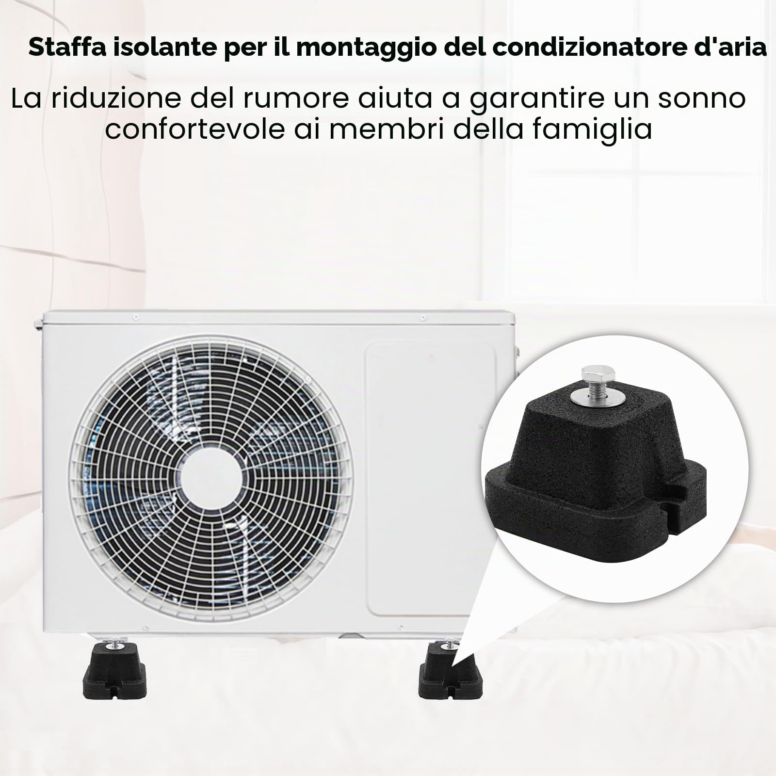 4 Pezzi di Supporti in Gomma per Unità Esterna di Climatizzatore e Pompa di Calore, Piedini Antivibranti Antiscivolo, Ammortizzatori di Vibrazione e Oscillazione