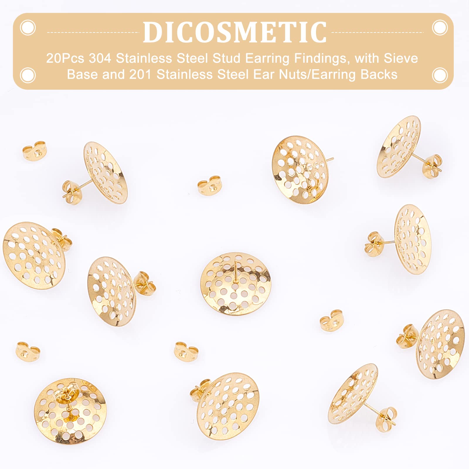UNICRAFTALE 30pcs Stud Earring Findings - 15 Styles Stainless Steel Posts With Loop For DIY Jewelry Making