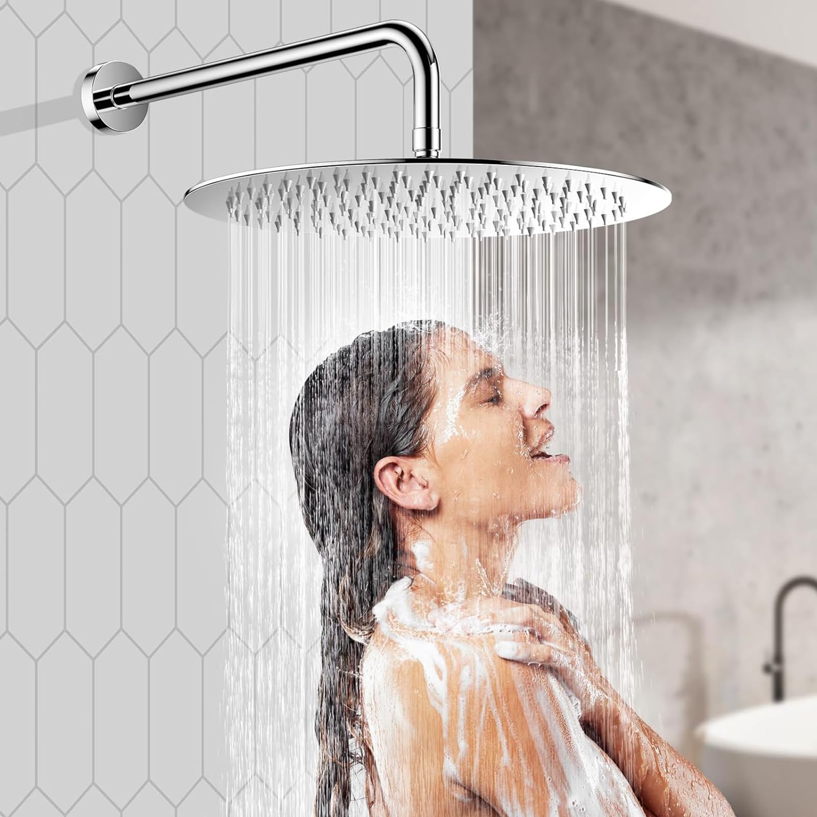 Rociador Ducha Redondo 30 x 30CM Acero Inoxidable 304, Cabezal de Ducha Antical con Efecto Lluvia, 360° Giro, Conexión G1/2, Fácil Limpieza, Acabado Cromado