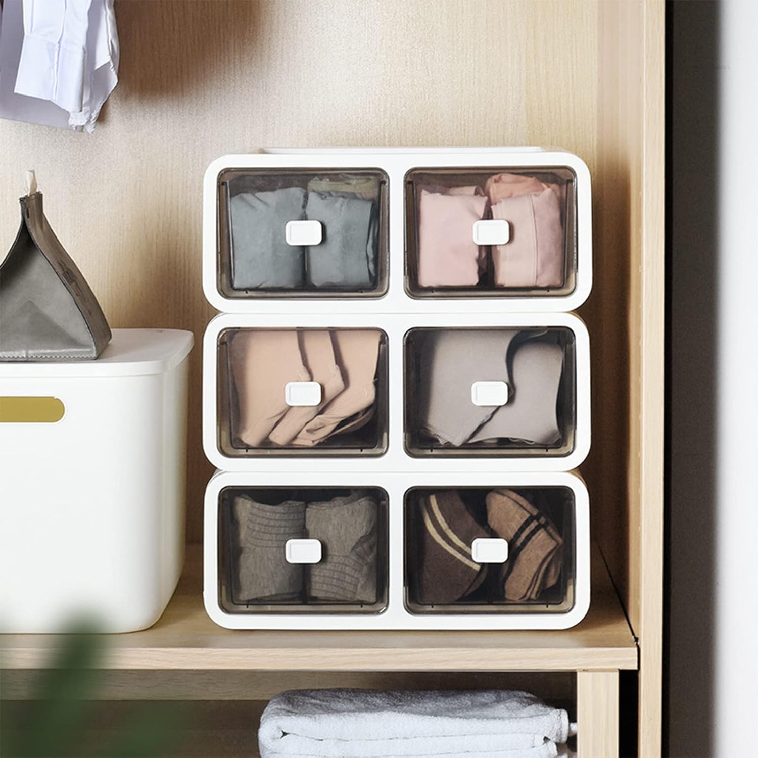 Storage Boxes Closet Organizer Washable Wardrobe Clothes Organizer Visible Foldable Drawer Separation Box PP Plastics for Home Socks Panty