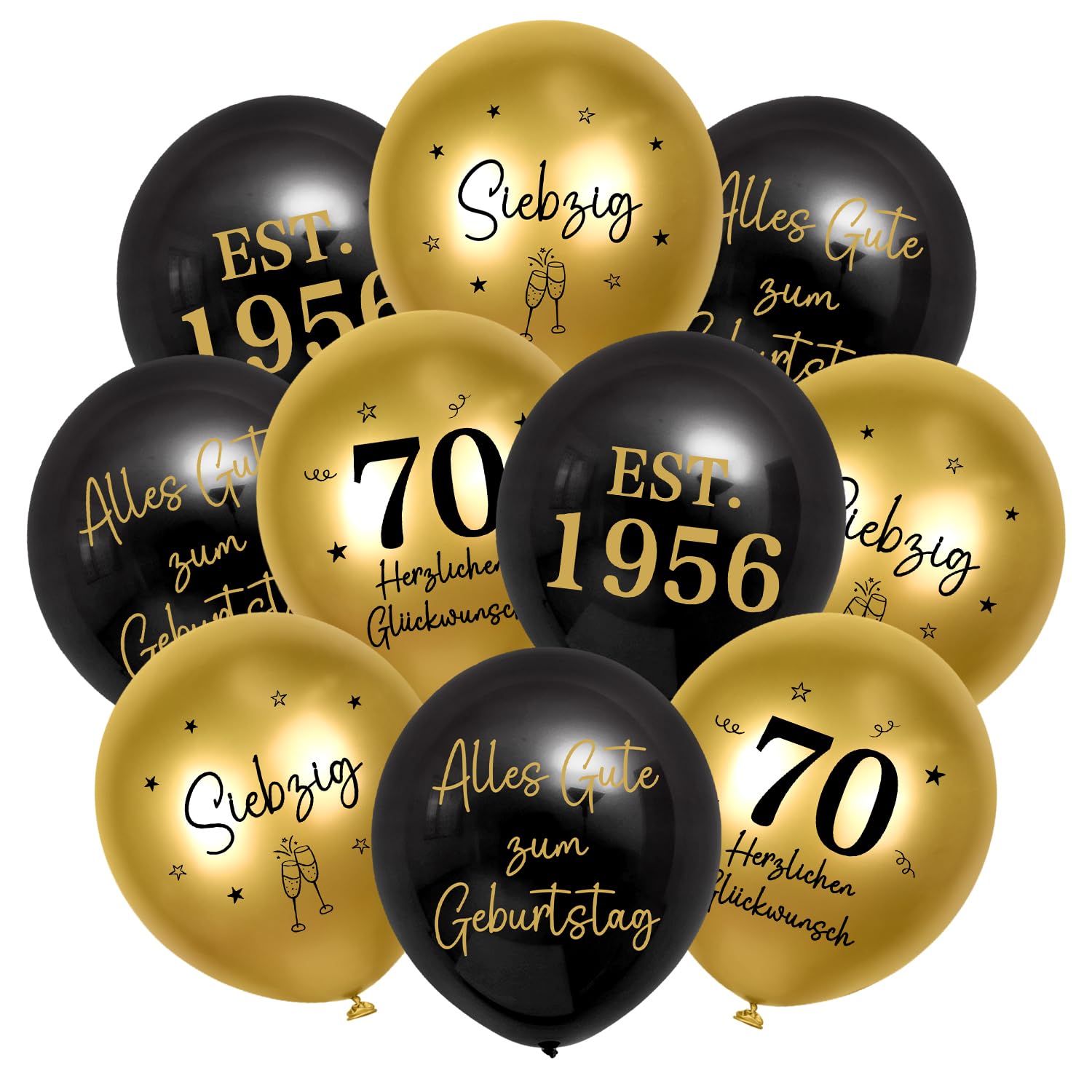 HUKUMA 24 Stück Deko 70. Geburtstag,70er Deko Mann Frauen,Luftballons Gold Schwarz Männer,Happy Birthday Latex Ballons,Alles Gute zum Geburtstag Geburtstagsdeko