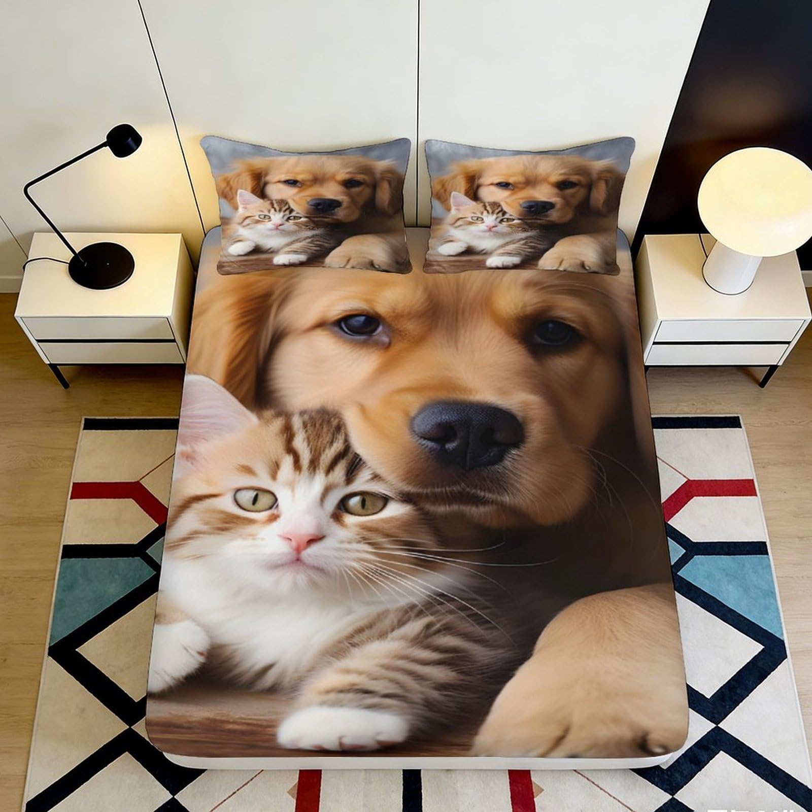 Pnayamiorkfel Style-1 3D Printed Ginger Cat Fitted Sheet Microfiber Soft Breathable Tabby Cat Mattress Cover Bedroom Decor 90X200x25cm
