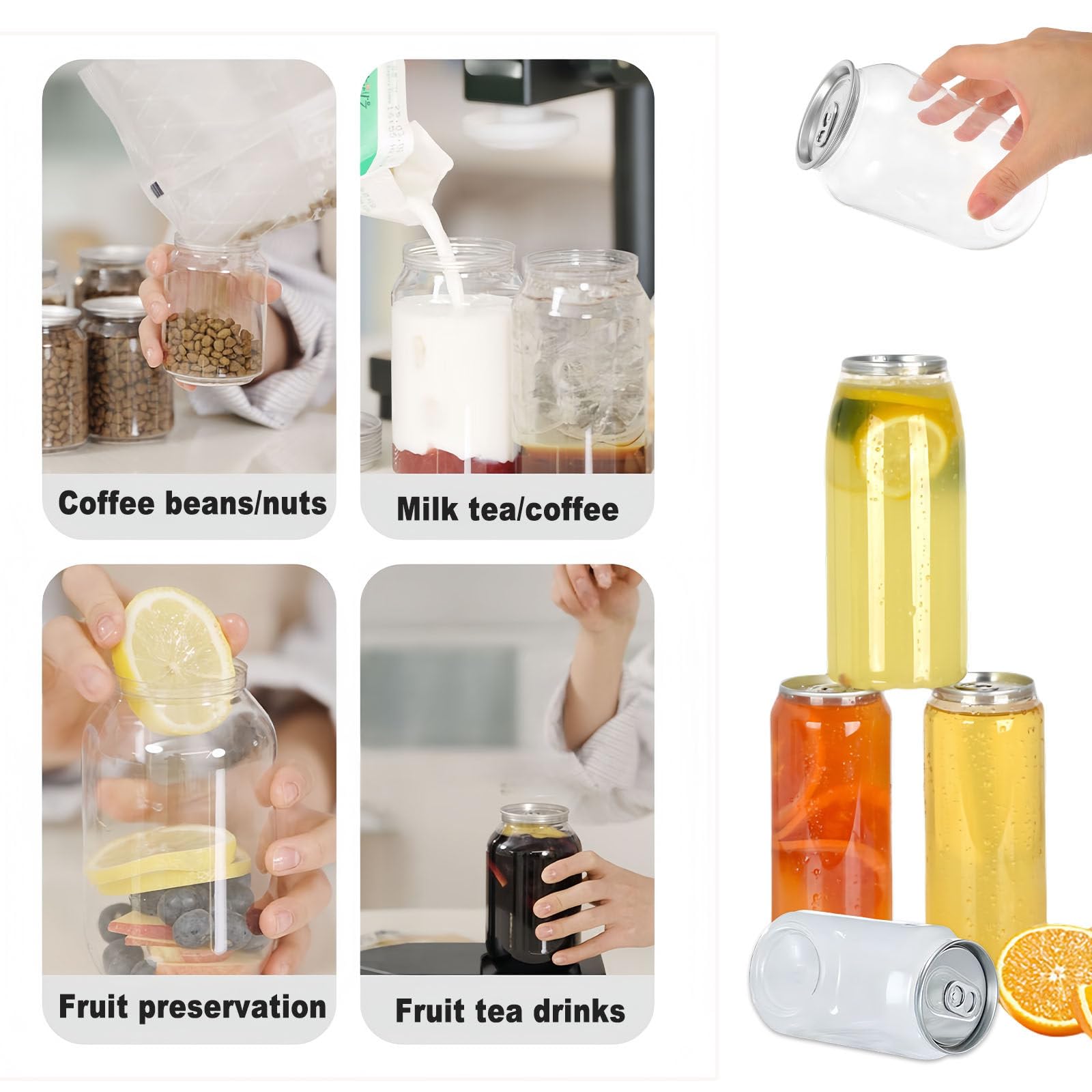 Botellas De Plástico Vacías De 55 Mm Para Máquinas Selladoras De Latas, Latas De Plástico Con Tapa, Envases De 250 Ml, 330 Ml Y 500 Ml Para Jugos Y Batidos, Para Té De Burbujas. 500ml(100sets)