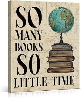 Vintage Reading Book Classroom Wall Art Print So Many Books So Little Time Poster Painting Book Lover Wall Decor for Library Study Reading Room Dorm 8x10 Canvas Framed