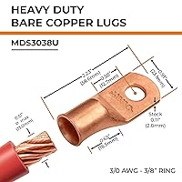 Vista 207 de SELTERM - 2 terminales de anillo resistentes para cable de batería, calibre 4 AWG, pernos de 3/8 pulgadas, terminales de calibre 4, ojales de cobre