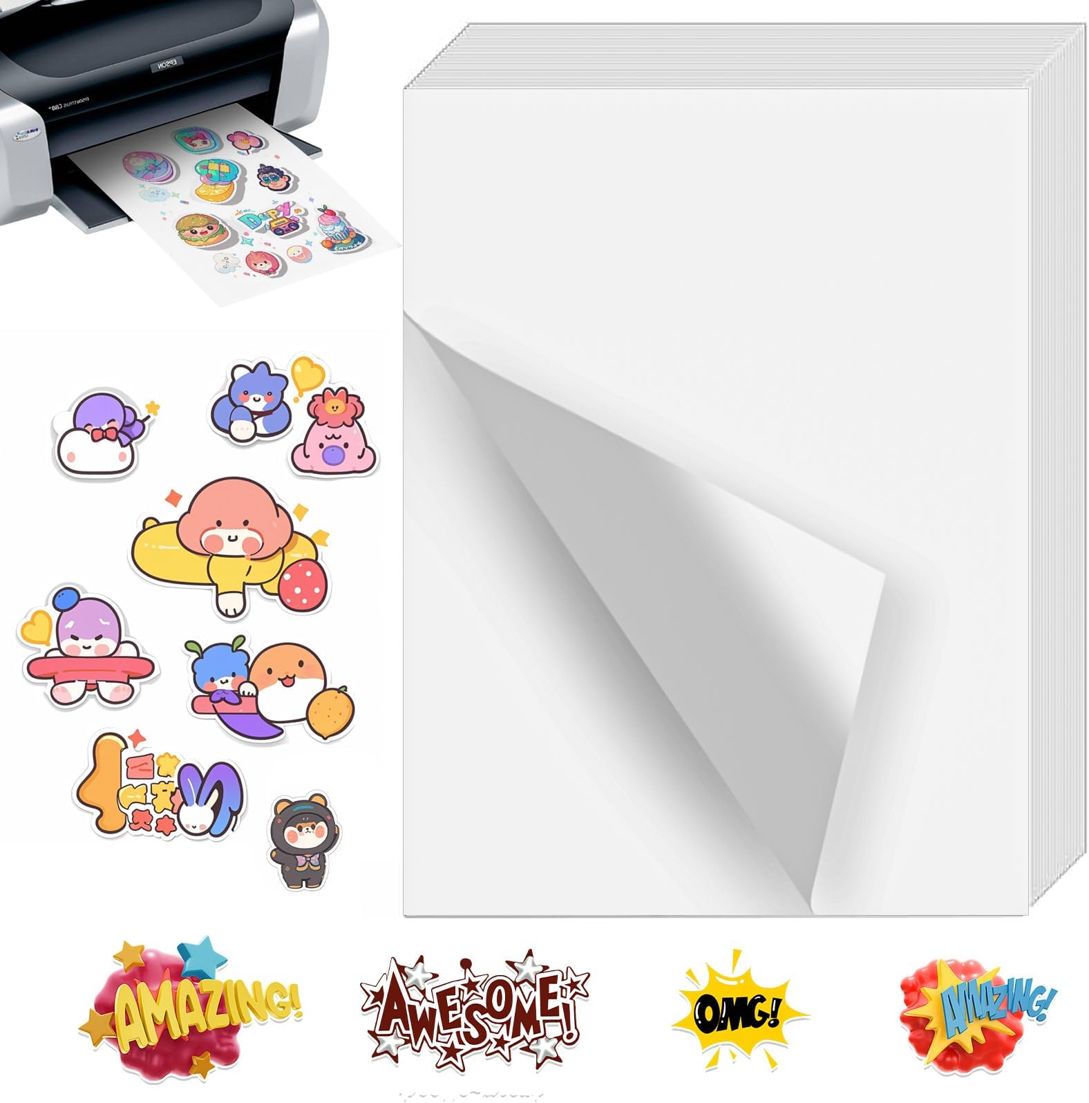 Pack of 30 A4 Self-Adhesive Printing Paper, Tattoo Printing Paper, Tattoo Transfer Paper, Sticker Paper for Printing, Inkjet Transfer Paper, Waterproof Sticker Paper, Suitable for Inkjet Printers