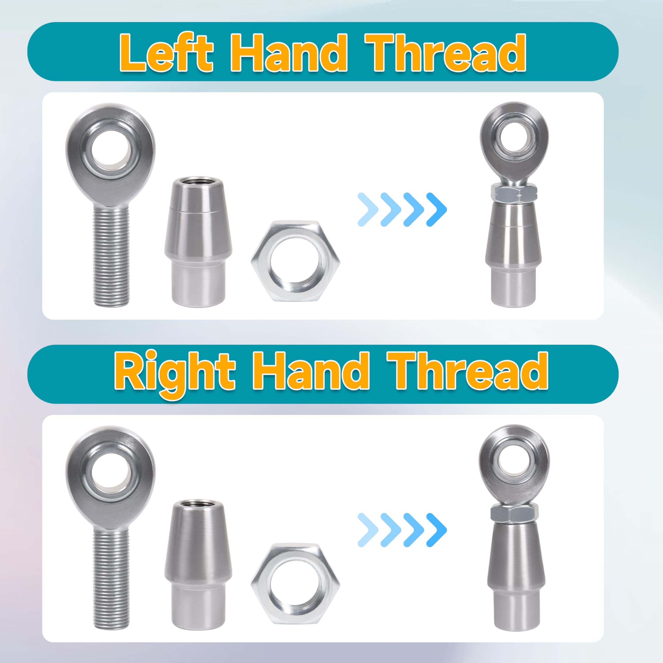 Kit d'extrémité de tige de 1,6 cm, kit de suspension Chromoly Heim pour droitiers et gauchers, kit de direction avec adaptateur de tube rond, entretoise, écrous à blocage (2 ensembles de 1,6 cm)