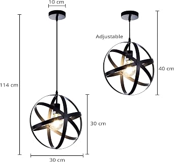 Giggi Black Ceiling Light, Modern Industrial Ceiling Lights with Adjustable Shape & Length, Round Pendant Light Fixture with E27 Fitting, Ceiling Lights Living Room Kitchen Bedroom Lounge Hallway