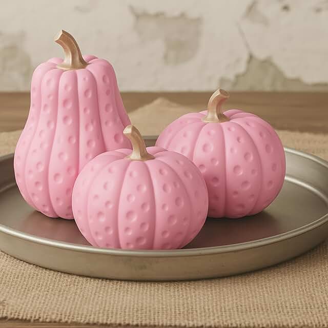 Yookeer 3 Pcs Fall Pumpkin Decor Resin Pink and Gold Decorative Pumpkins...
