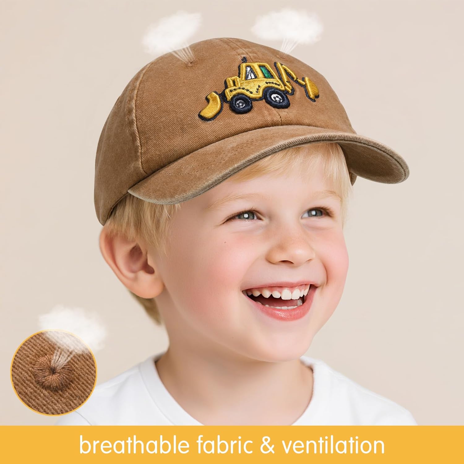 Embroidery Excavator Kids Baseball Cap for Age 2-5,Adjustable Vintage Washed Cotton Toddler Baseball Hat for Boys & Girls - Image 4