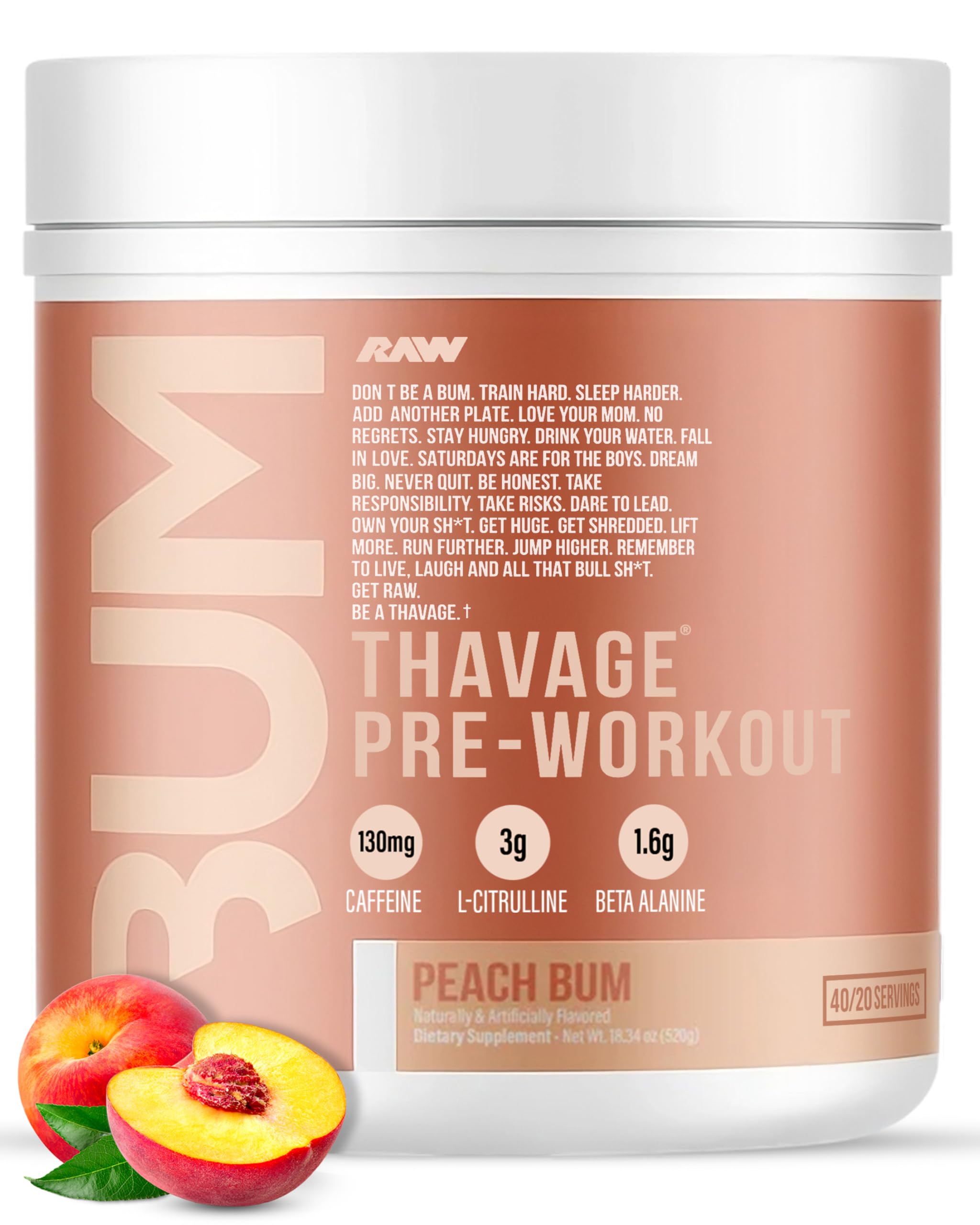 RAW Pre Workout Powder, Thavage (Champion Mentality) - Chris Bumstead Sports Nutrition Supplement for Men & Women - Cbum Pre Workout for Working Out, Hydration, Mental Focus & Energy - 40 Servings — Amazon image 11