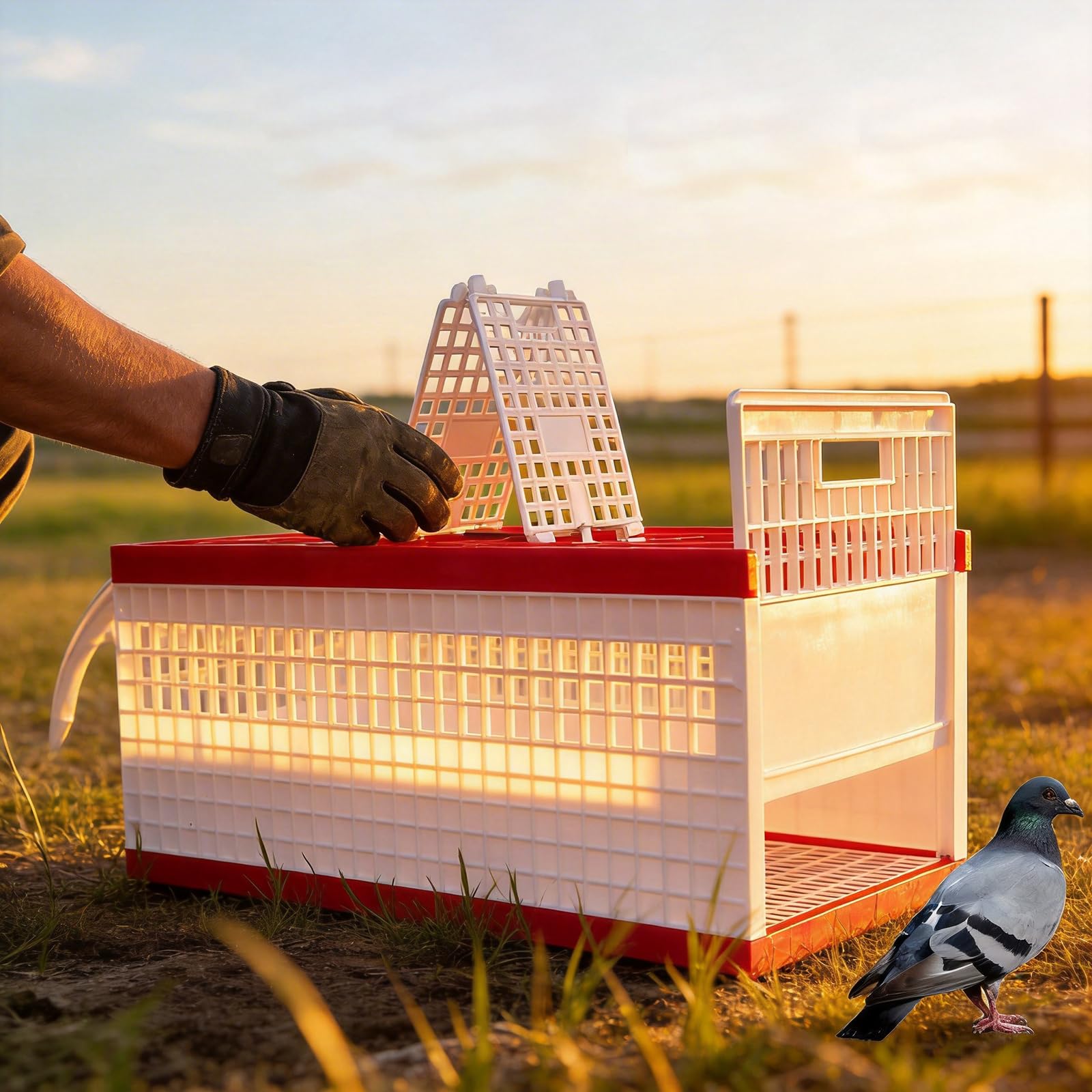 Caja Plegable de plástico para Transporte de Palomas con Capacidad para 14 Palomas, Jaula de Transporte de Carreras con asa y Puertas Laterales para Entrenamiento, liberación y competición