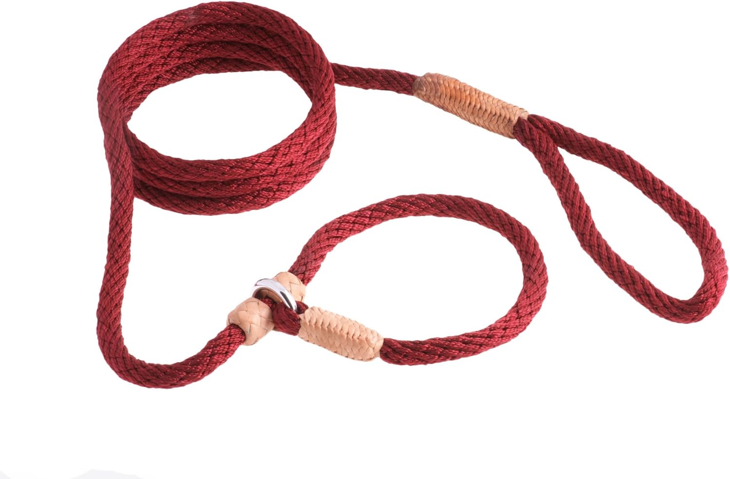 Alvalley Nylon Dog Training Leash with 2 Stoppers - Adjustable Nylon Rope Comes with Braided Leather at Ends - Tagua Bead Stopper Slip Lead - Suitable for Walking, and Training