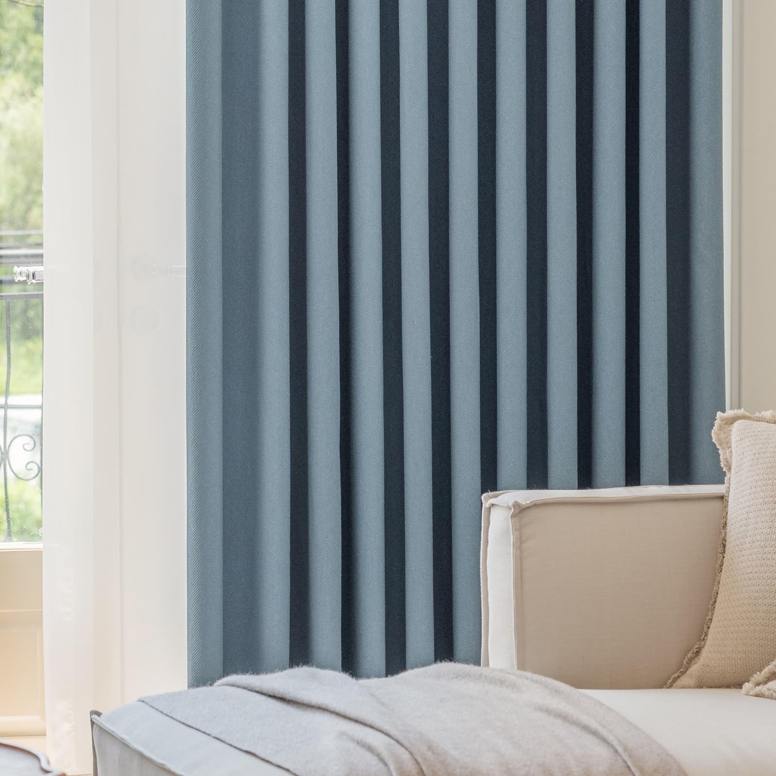 Wycian Vorhang Verdunkelung Vorhänge Blau 2 Er Chenille Jacquard Volltonfarbe H229 X B107Cm für Schlafzimmer