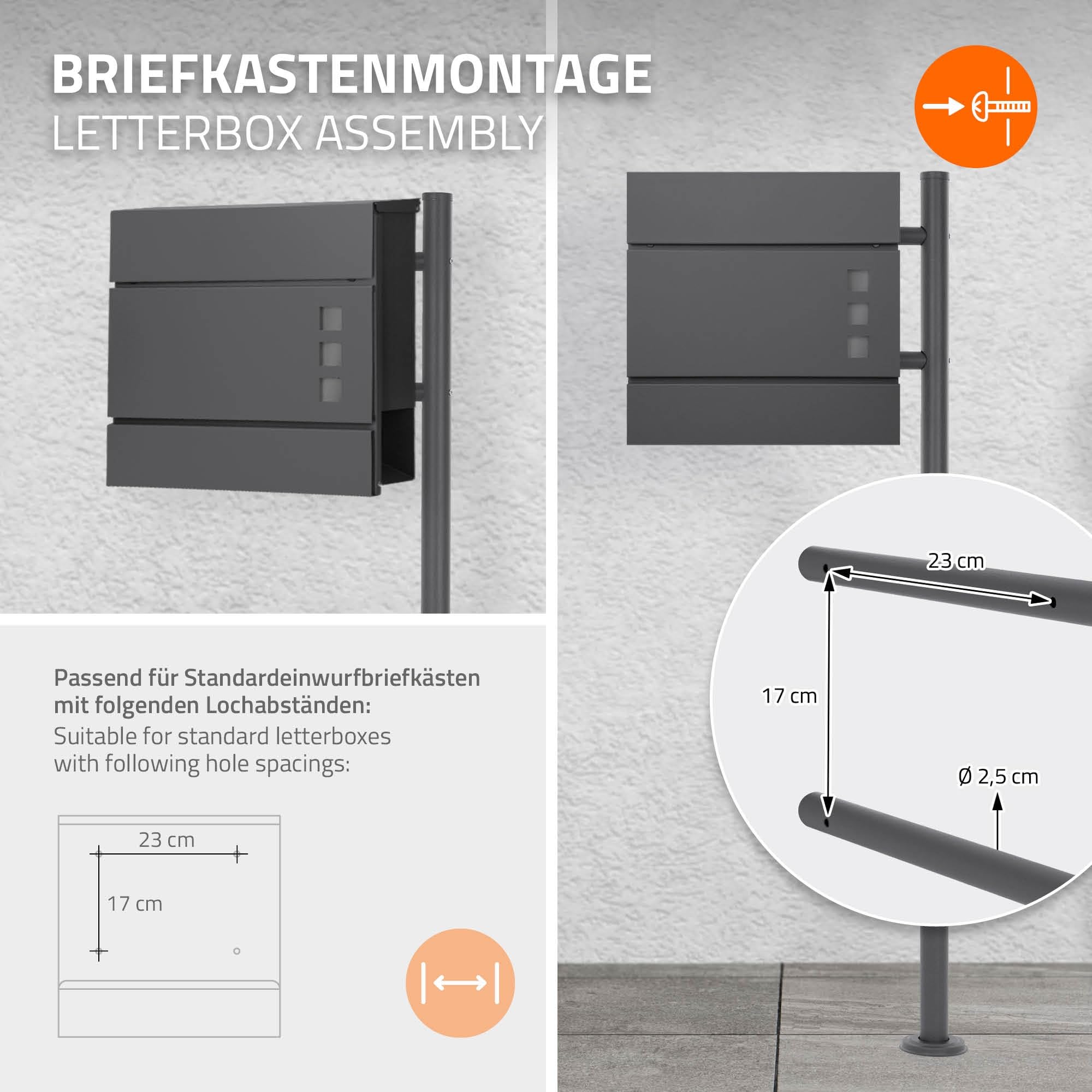 ML-Design Supporto per Cassetta delle Lettere in Acciaio Inox Verniciato a Polvere Antracite Altezza 120 cm Palo di Sostegno da Pavimento Cassetta Postale Stand Verticale Casella della Posta Moderno