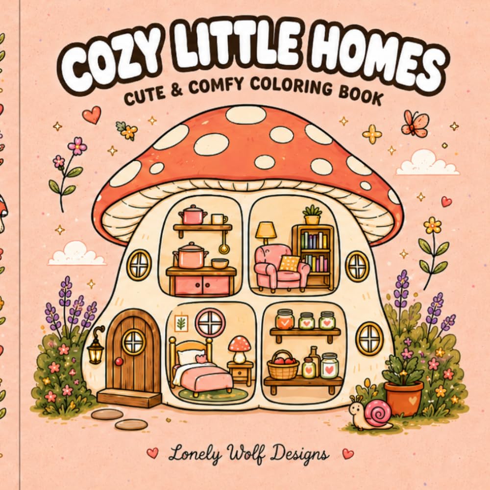 COZY LITTLE HOMES: Coloring Book for Adults and Teens Featuring Cute Cozy Daily Activities for Relaxation