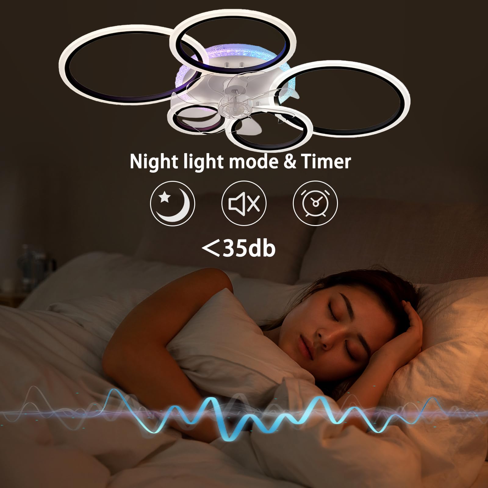 95cm RGB Deckenleuchte Mit Ventilator Groß Dimmbar, Reversibel Deckenleuchte Mit Ventilator Und Fernbedienung App, Modern Deckenventilator Mit Beleuchtung 72w Wohnzimmer Leise Timer-Black