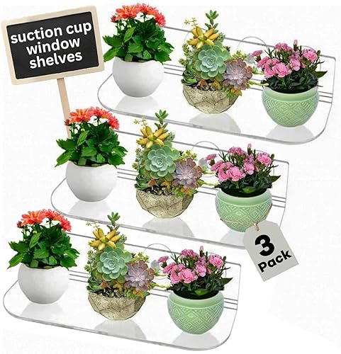 NovaMode Estantes de acrílico para plantas de ventana a prueba de deslizamiento, paquete de 3 estantes flotantes de 12 pulgadas cada uno, estantes