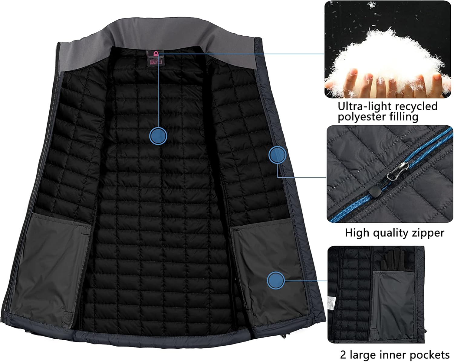 Little Donkey Andy Women's Puffer Vest, Lightweight Warm Sleeveless Jacket for Hiking Travel Golf