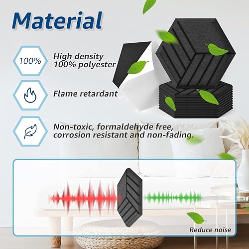 Miniatura 5 de Art3dwallpanels Paquete de 20 paneles acústicos autoadhesivos, paneles de pared insonorizados de 14 x 12 x 0.4 pulgadas, paneles de absorción de