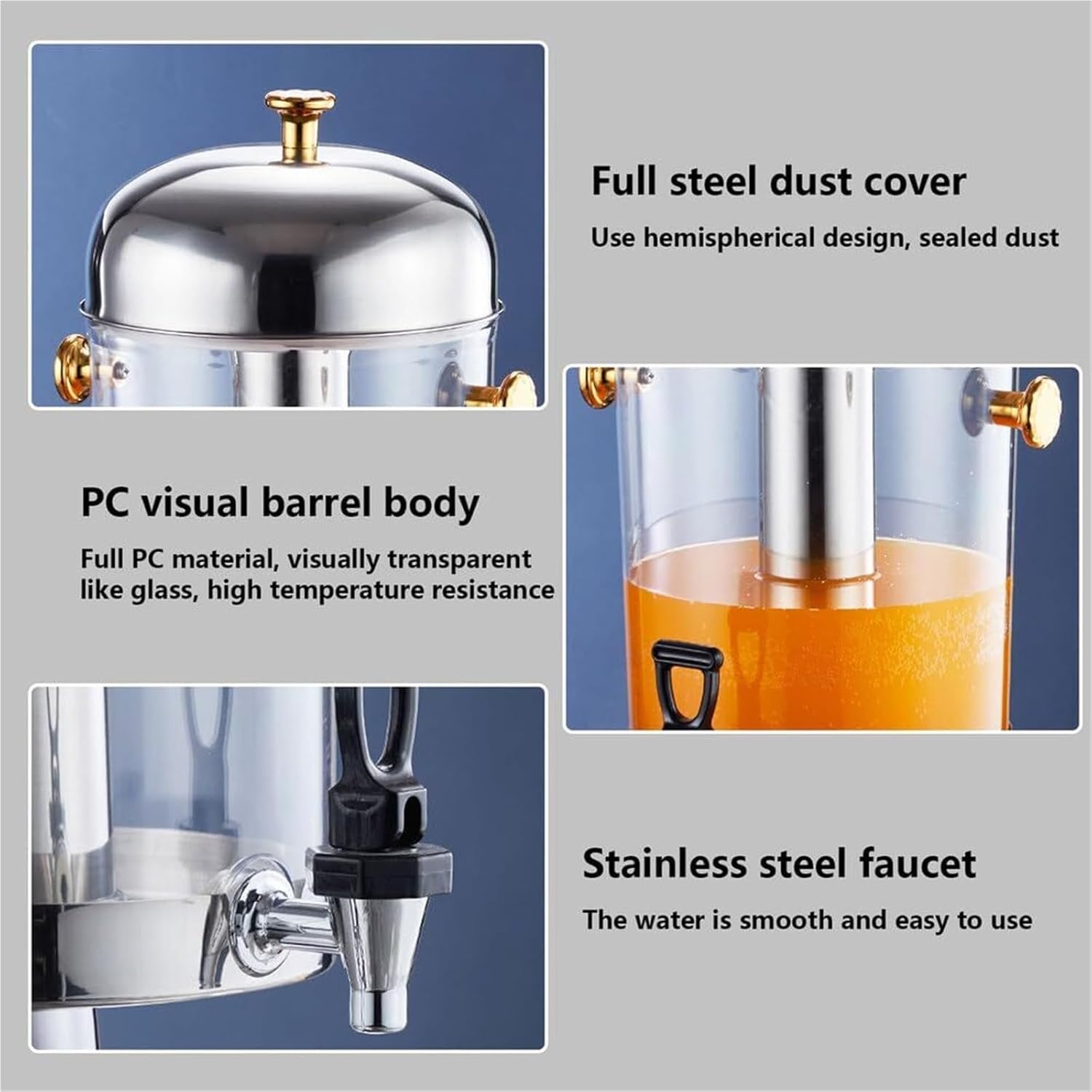 8L Drink Dispensers for Parties Beverage Dispenser with Stand with Ice Container and Stainless Steel Drip Trays(Silver)